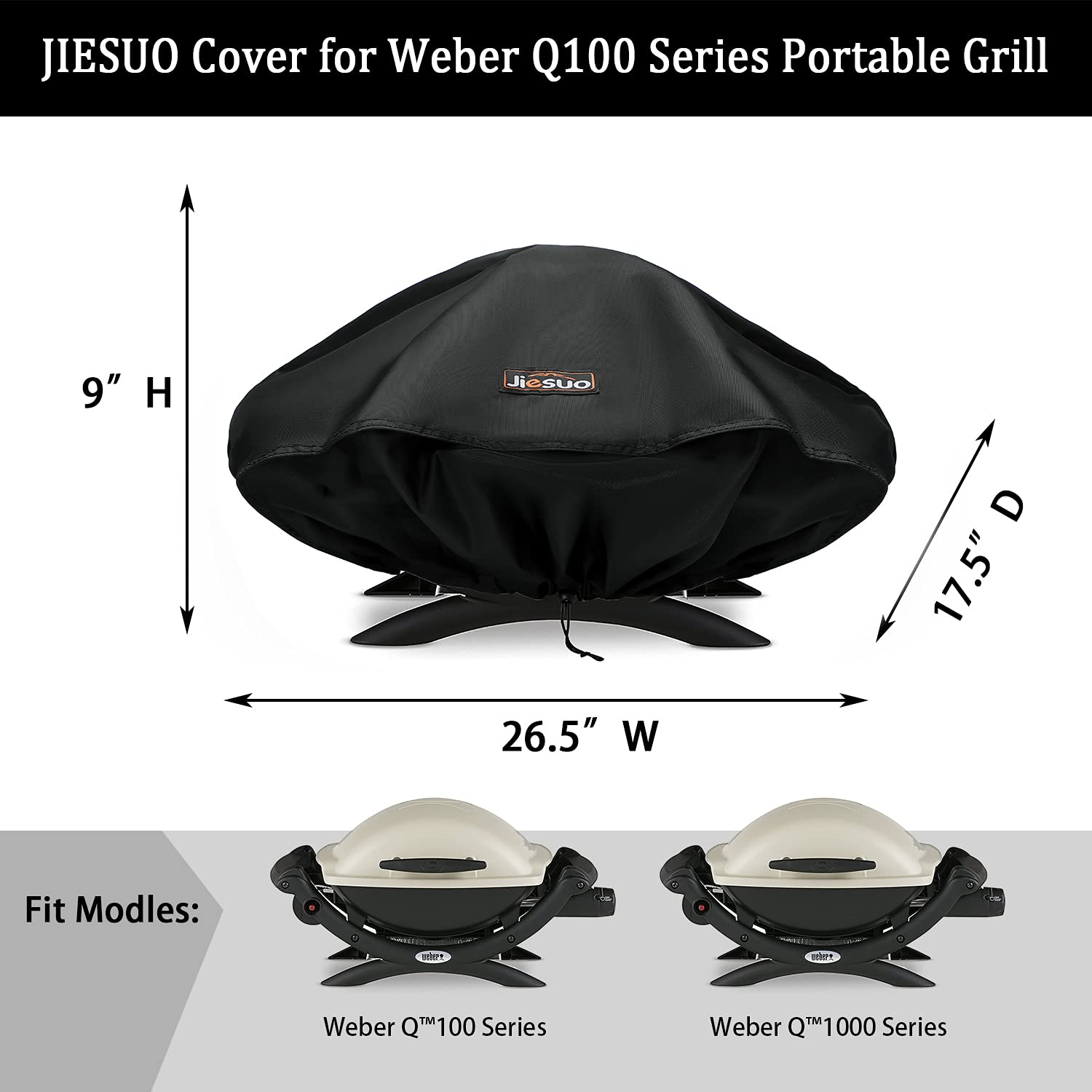 JIESUO BBQ Cover for Weber q Series Grill, Grill Cover for Weber q1200, q1000 and q100 Series Portable Grill Cover