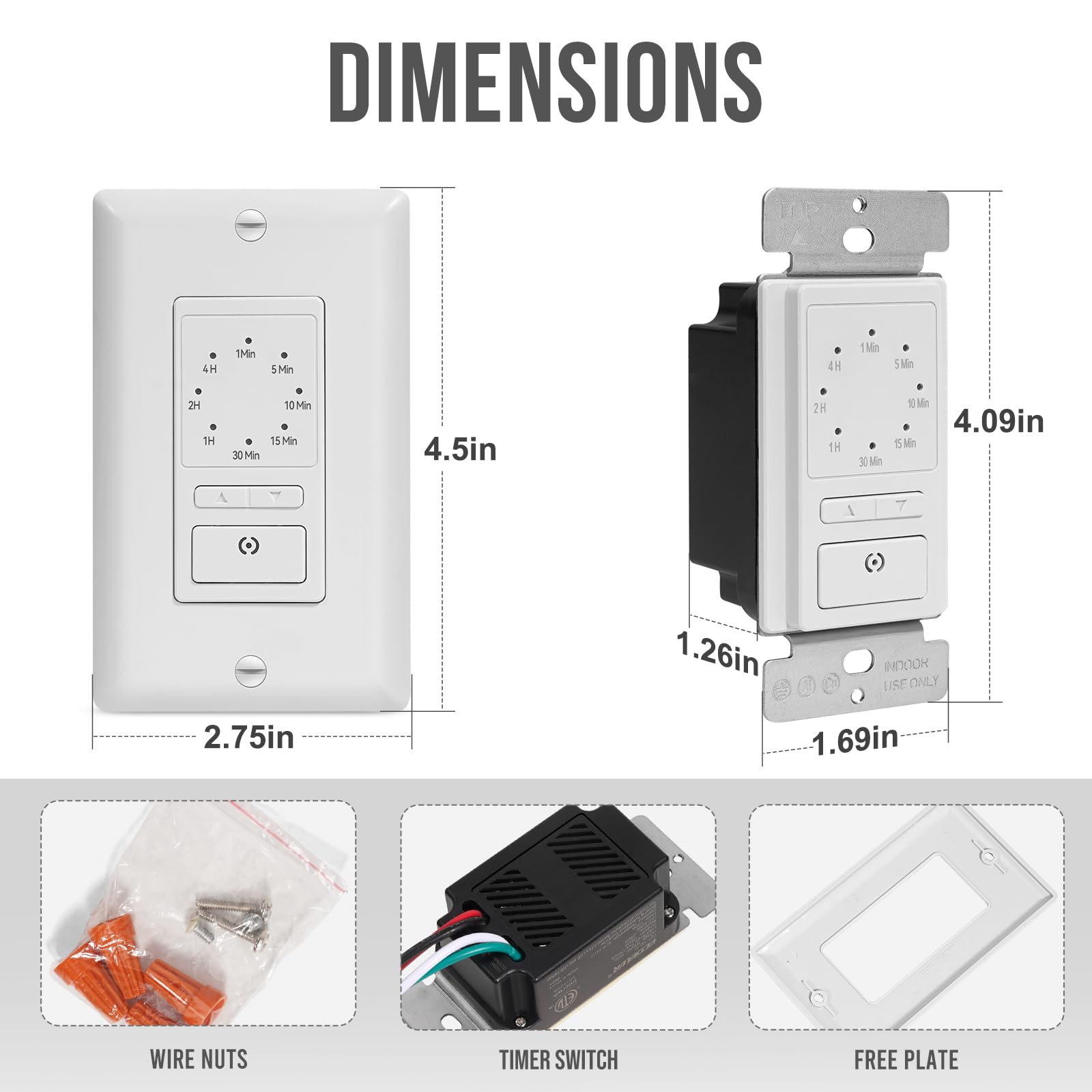 ECOELER Countdown Timer Switch, 1-5-10-20-30-60 Min, 2-4 Hour, in-Wall Timer Switch with Constant On Mode for Bathroom Fans and Lights, Neutral Wire Required, ETL Listed, White