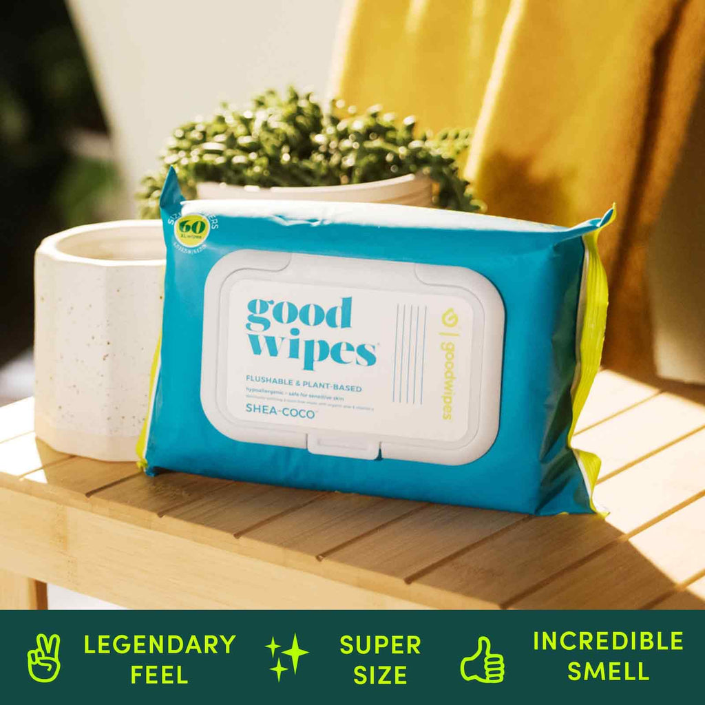 Down There Flushable Feminine Cleansing Wipes | Shea-Coco | 60 Count | 3 Pack | pH-Balanced Alcohol-Free paraben Free Hypoallergenic Safe for Sensitive Skin