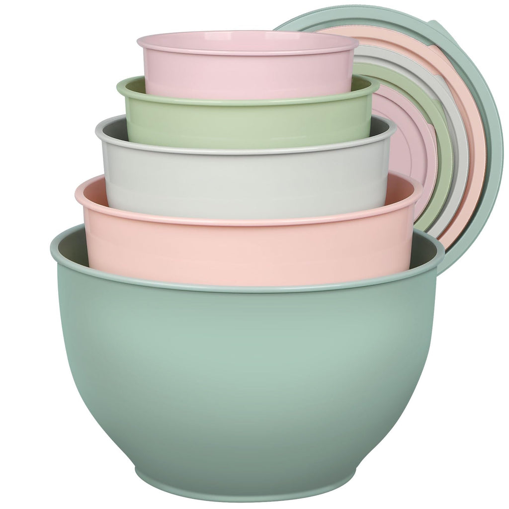 Greentainer Plastic Mixing Bowl Set with Lids for Kitchen, Nesting Storage Bowls for Baking, Prepping,Cooking and Serving Food, Dishwasher, Microwave Safe,Great for Mixing & Serving (5pcs Pink)