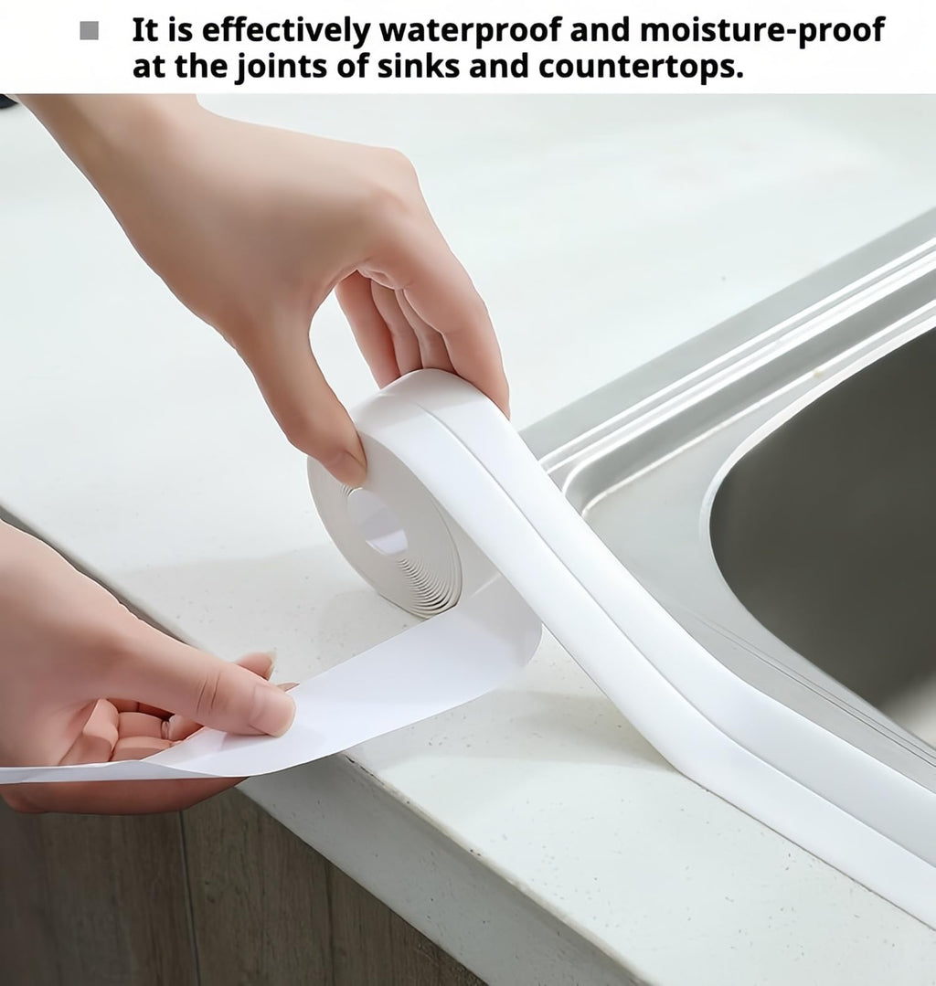 4 Rolls White Caulking Tape, Self-Adhesive Waterproof Sealant Tape for Kitchen, Bathroom, Bathtub, Toilet Base, Countertop Edge Protector, Wall Floor with Sealing Tools (126 x 1.5in)