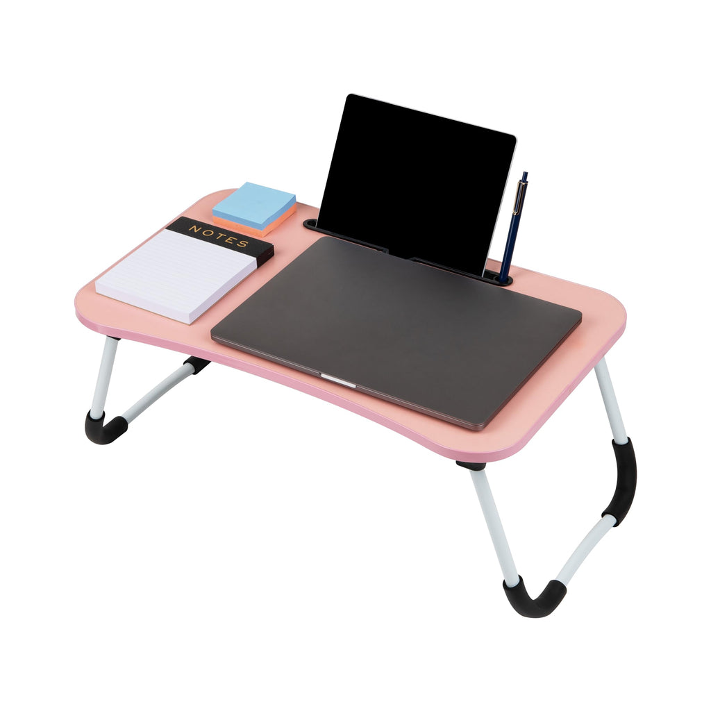 Mind Reader Lap Desk Laptop Stand, Bed Tray, Folding Legs, Couch Table, Portable, MDF, 59.1L x 34.9W x 26.7H cm, Pink