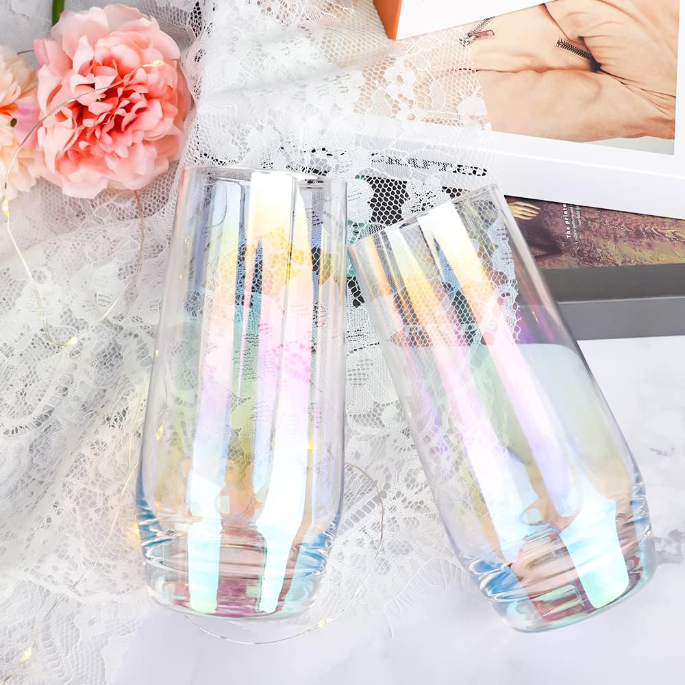Swetwiny Colorful Highball Glasses, 18.5 Ounce Iridescent Glassware Set of 4 Lead-Free Crystal Glassware Drinking Glasses Set for Mixed Drinks, Water, Juice, Beer, Cocktail