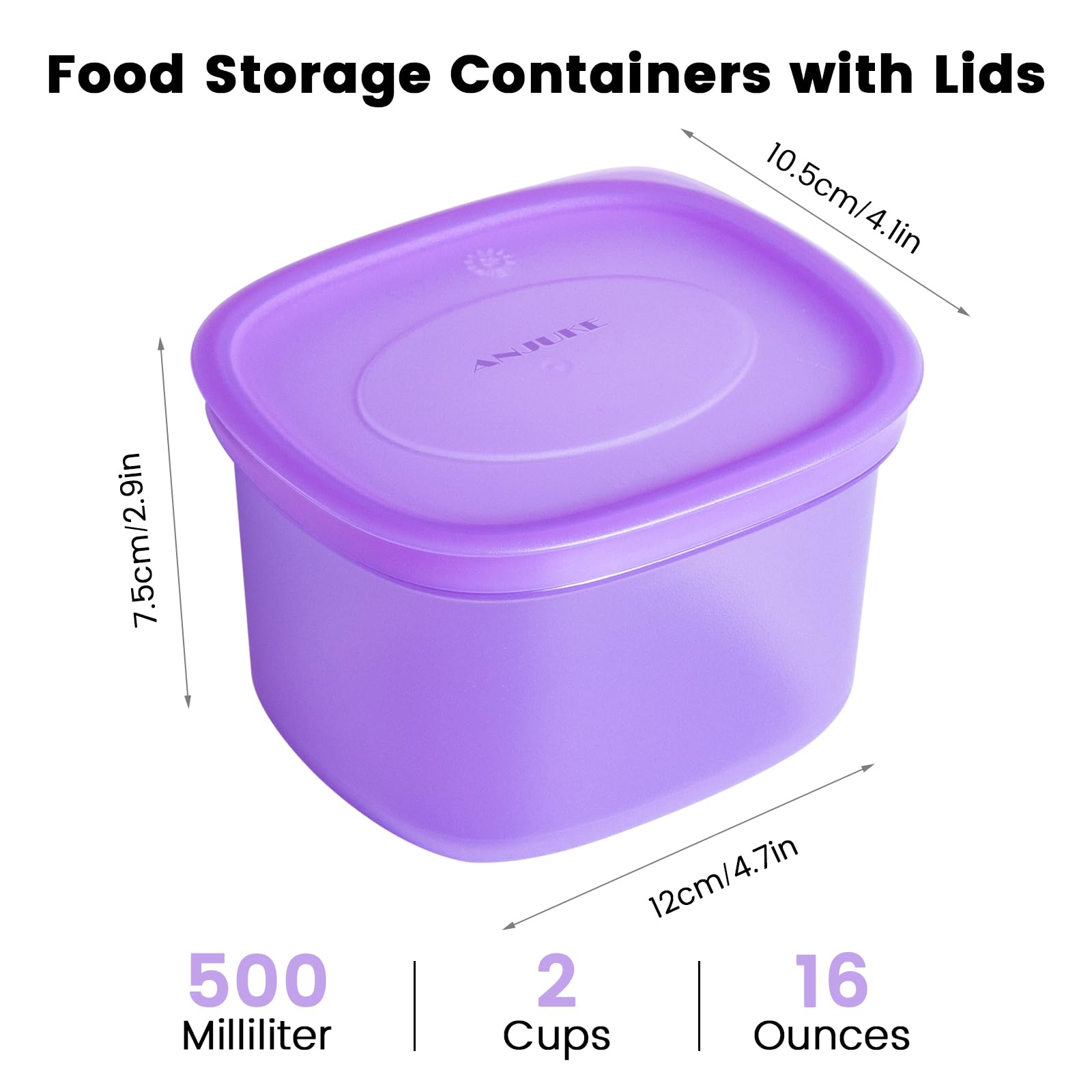 ANJUKE 7-Pack Meal Prep Containers with Lids (500mL / 2-Cup) - Airtight Reusable Plastic Food Storage Set, BPA-Free Stackable Lunch Boxes for Leftovers, Microwave & Freezer Safe