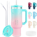 BOGI 40oz Tumbler with Straw and Lid, Insulated Tumbler with Handle for Hot and Cold Drinks Double Wall Stainless Steel Tumbler with 2 in 1 Air Tight Lid Leak Proof Travel Mug | Sky Blue Pink