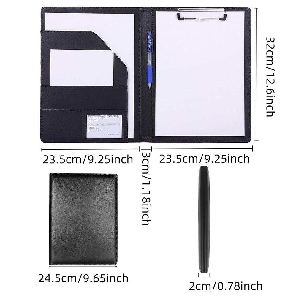 Padfolio Clipboard Folder, A4 Size PU Leather Portfolio Organizer with Cover for A4 Letter Size Notepad, Resume, Writing Pad