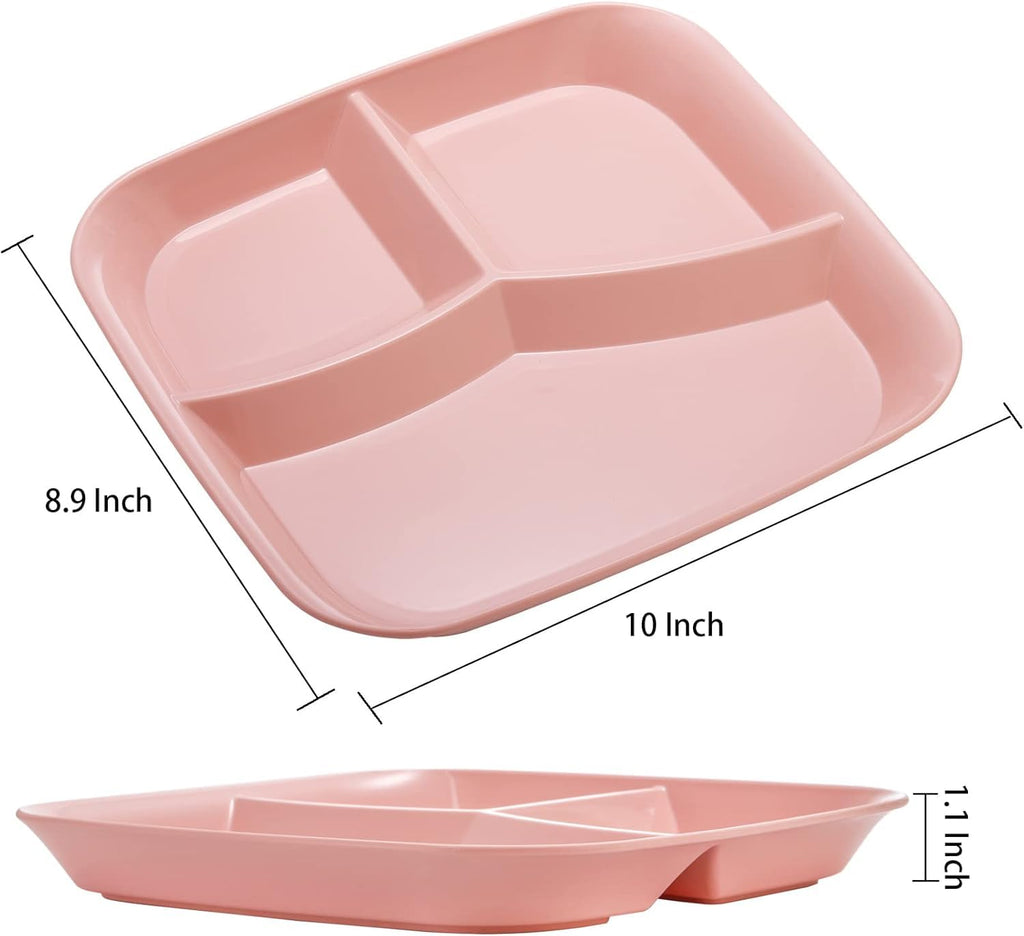 Nicunom 8 Pack Unbreakable Divided Plates, 10 Inch Portion Control Plates, Reusable 3-Compartment Dinner Plate for for Healthy Eating & Bariatric Diet, Microwave and Dishwasher Safe