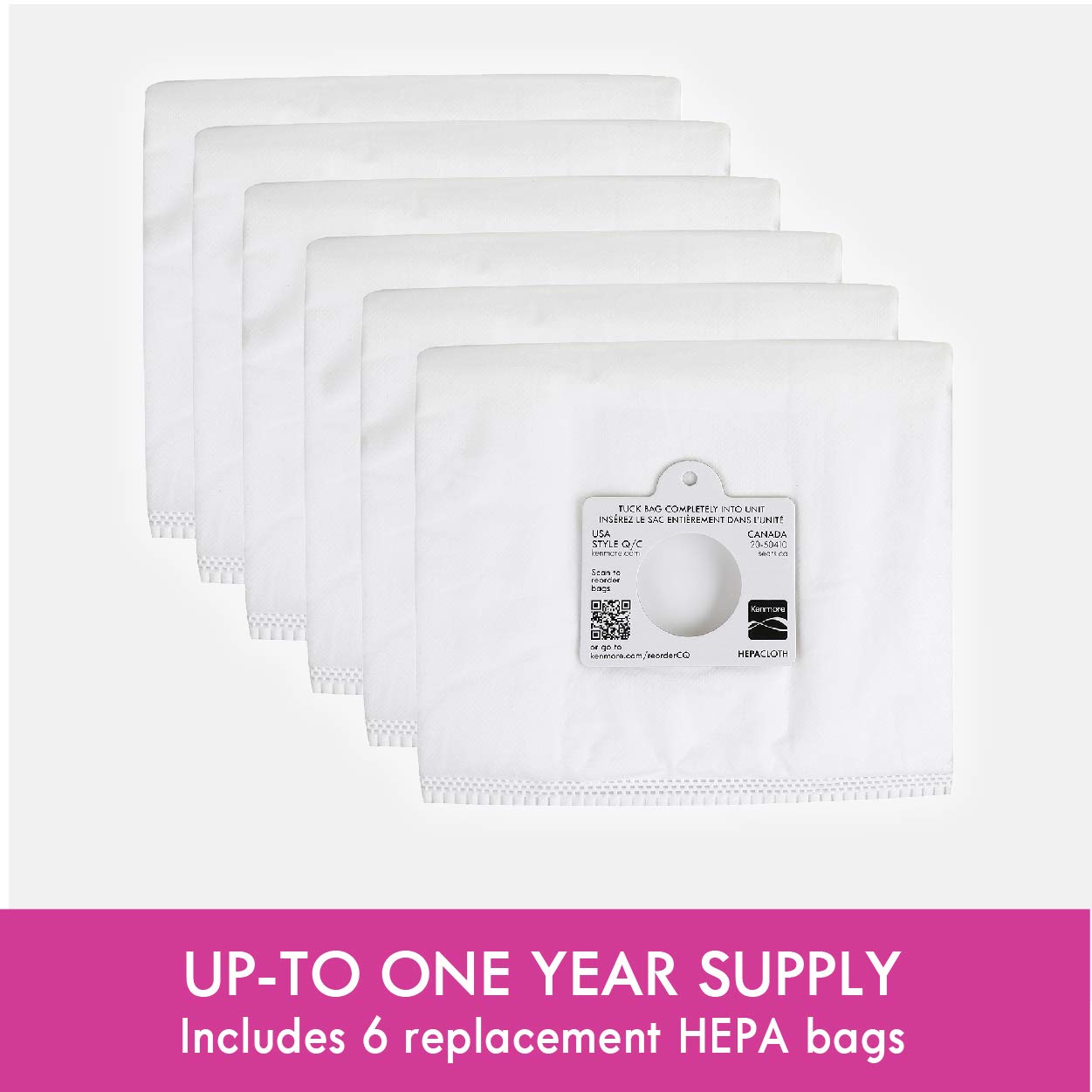 Kenmore HEPA Vacuum Bags. Package of 6 Premium HEPA Synthetic Bags.