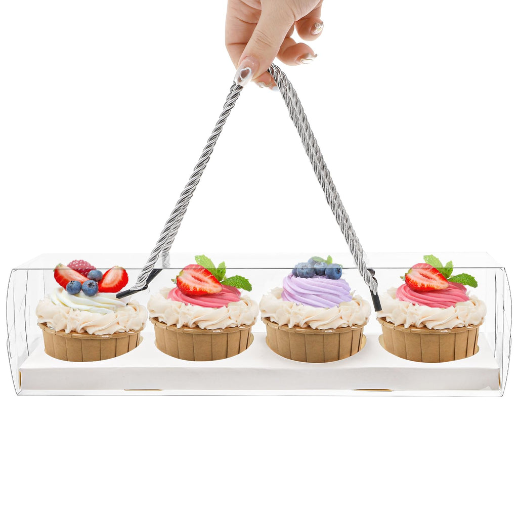 Coloch 24 Pack Clear Cupcake Box with Handle, 4 Count Plastic Cupcake Container 12x3x3 In with Baked Dessert Box for Cupcake, Dessert, Muffins, Party, Wedding, Teachers' Day, Valentine's Day