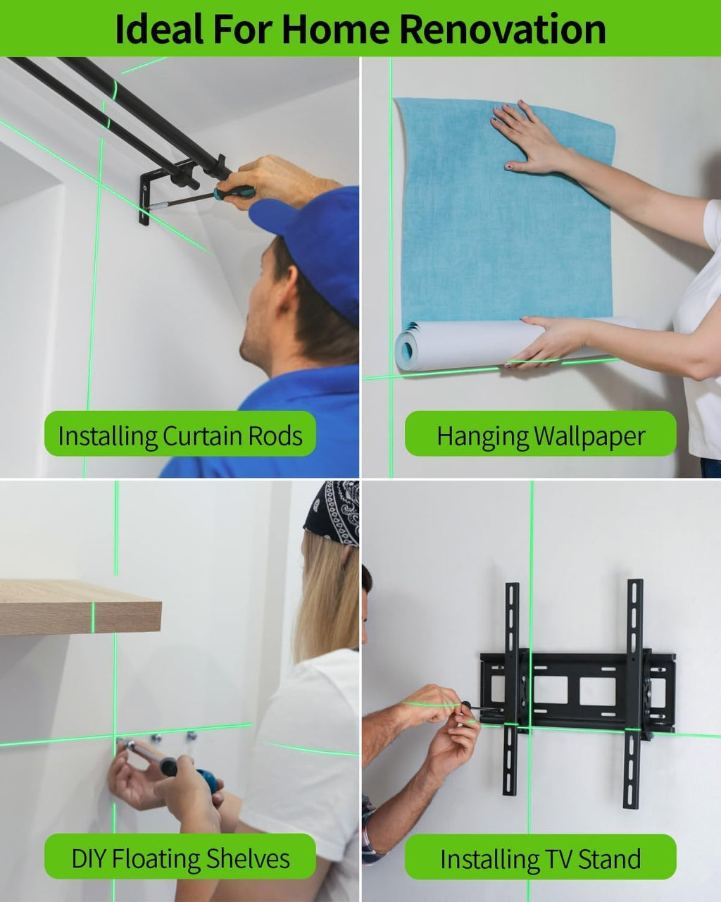 Firecore Cross Line Laser Level Self Leveling, DIY Indoor Green Beam Lazer Leveler Tool with IP54 Rating, Niveau Laser for Hanging Pictures Wall Painting Cabinet Shelves Light Installation