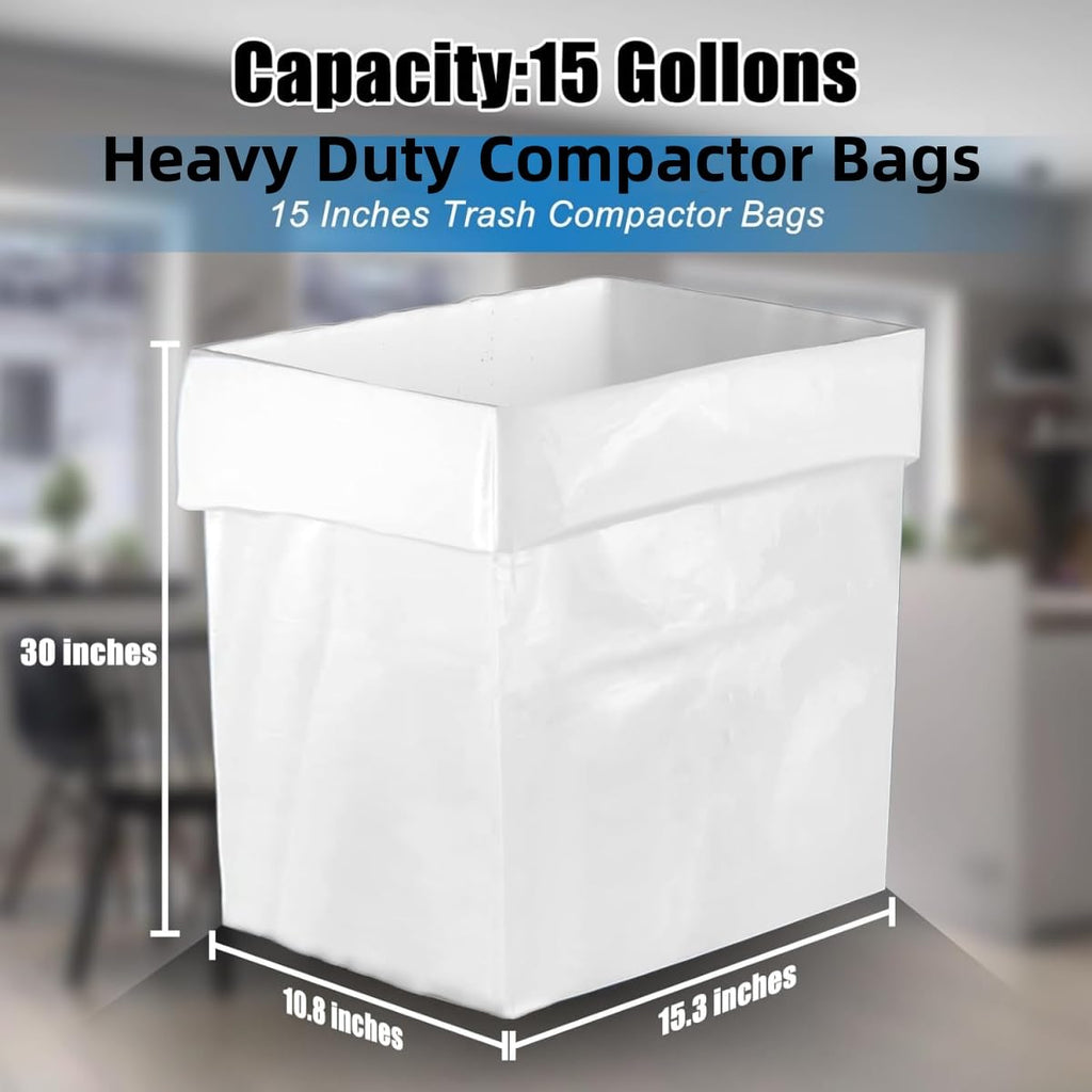 XHYAMIS 20pcs W10165294RB Trash Compactor Bags,Fits 15-inch Rectangular Drawer Compactors, Space-Saving Compressed for Small Spaces/RV/Camping/kitchen (Ties Included,White)