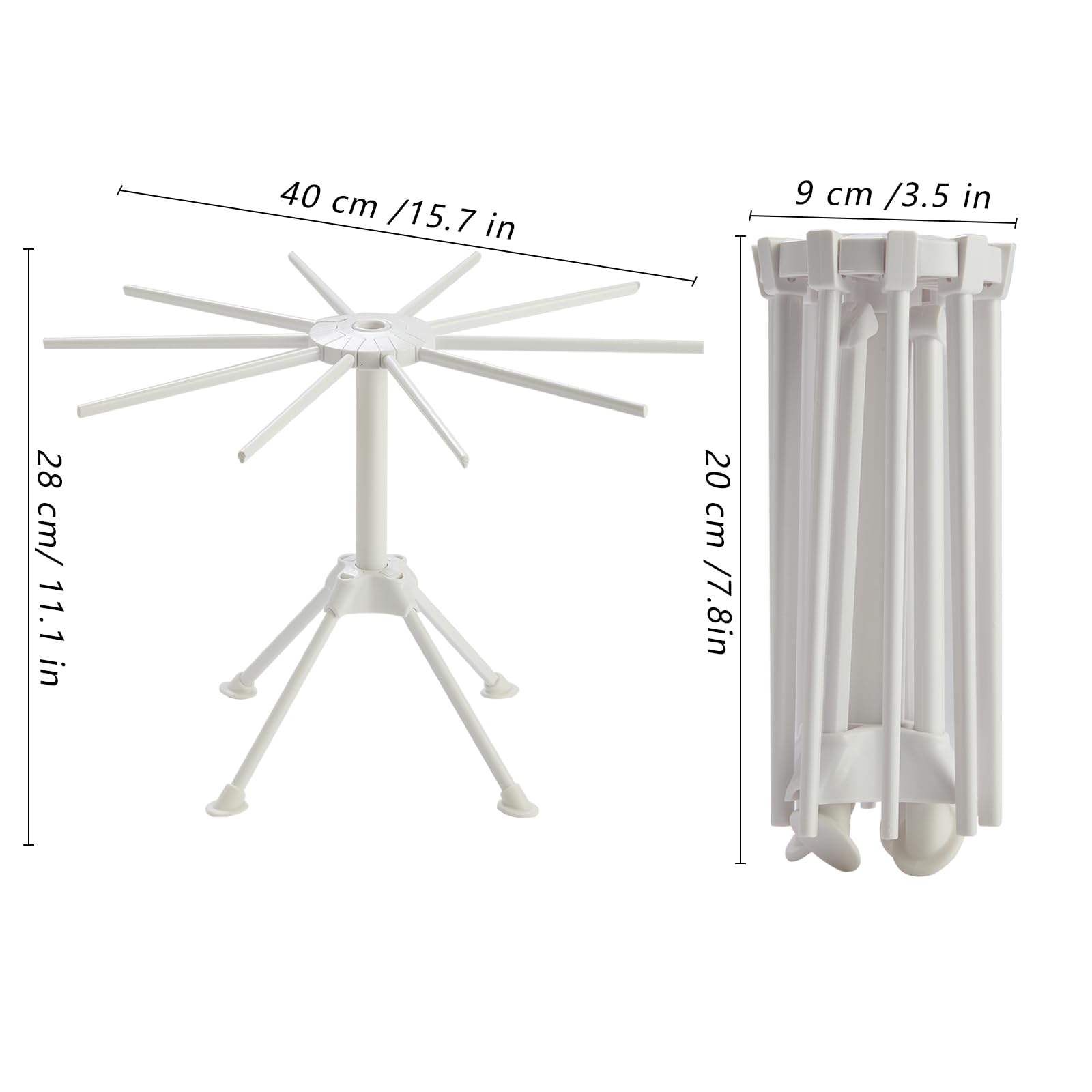 2 Pack Foldable Pasta Drying Rack, Homemade Fresh Spaghetti Stand Collapsible Dryer Noodle Hanger for Kitchen with 10 Arms, White