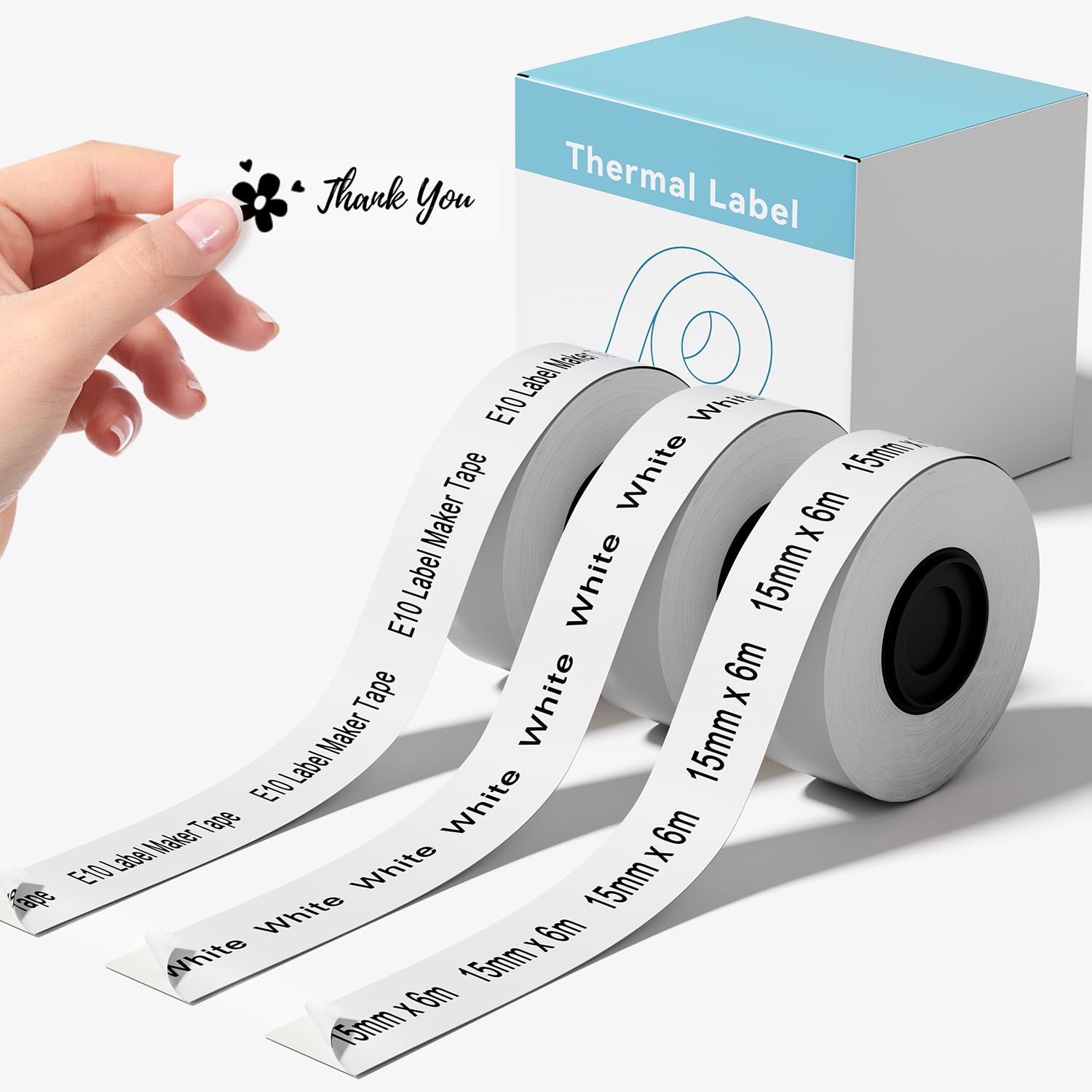 3 Rolls Compatible with SUPVAN E10 & E11 Label Maker Tape, White,Continous 0.59in x 19.68ft(15mmx6m),Thermal Laminated Label Paper, Self-Adhesive Multipurpose Labeling Tape Replacement