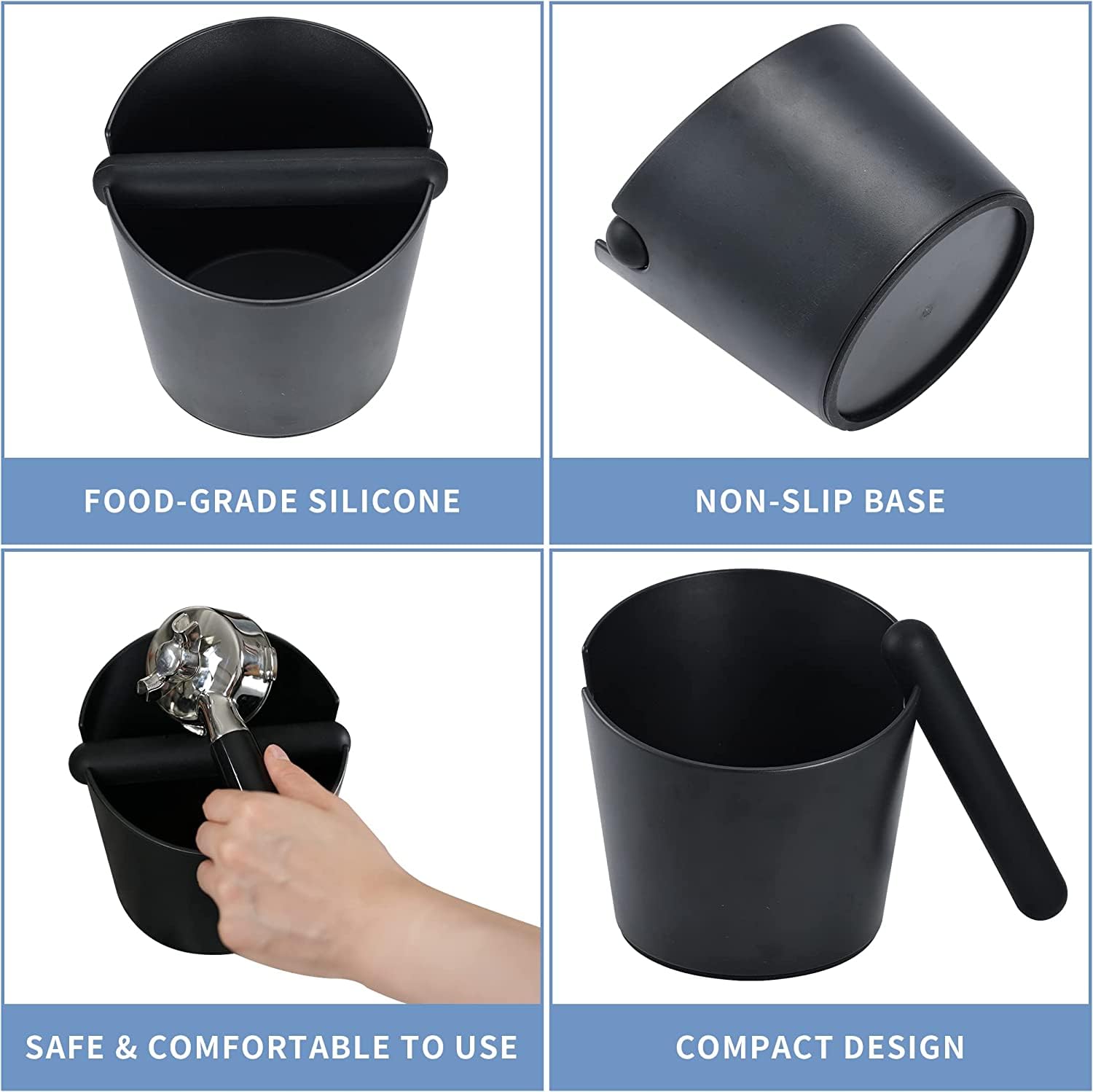 Asphodelia Coffee Knock Box and Coffee Stirrer,ABS Coffee Grind Knock Box, Shock-Absorbent Durable Grind Waste Bin with Removable Detachable Knock Bar and Non-Slip Base
