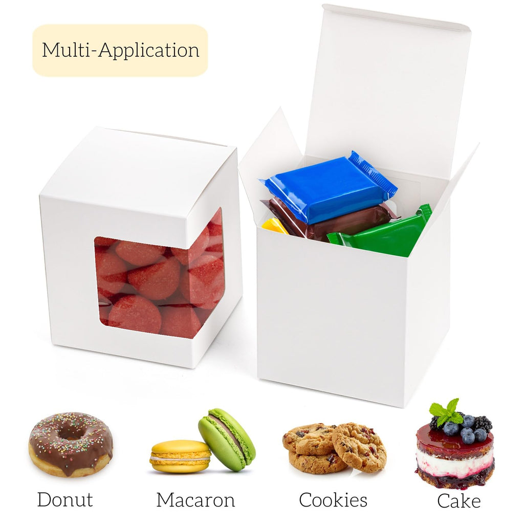 AVLA 50 Pack Gift Boxes for Sublimation Mugs, 4.3x4.3x5'' Small White Packaging, 12OZ 15OZ Transparent Cups Wrapping With Clear View Window, Cupcake Christmas Ornament Box for Wedding