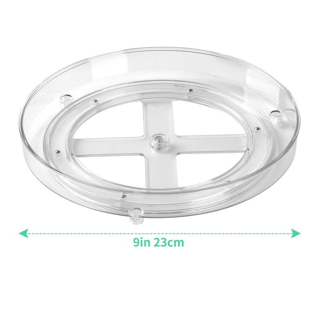 3 Pack Clear Lazy Susan Turntable Cabinet Organizer, 9 Inch Rotating Plastic Storage Tray for Cabinets, Countertops, Table, Fridge Pantry