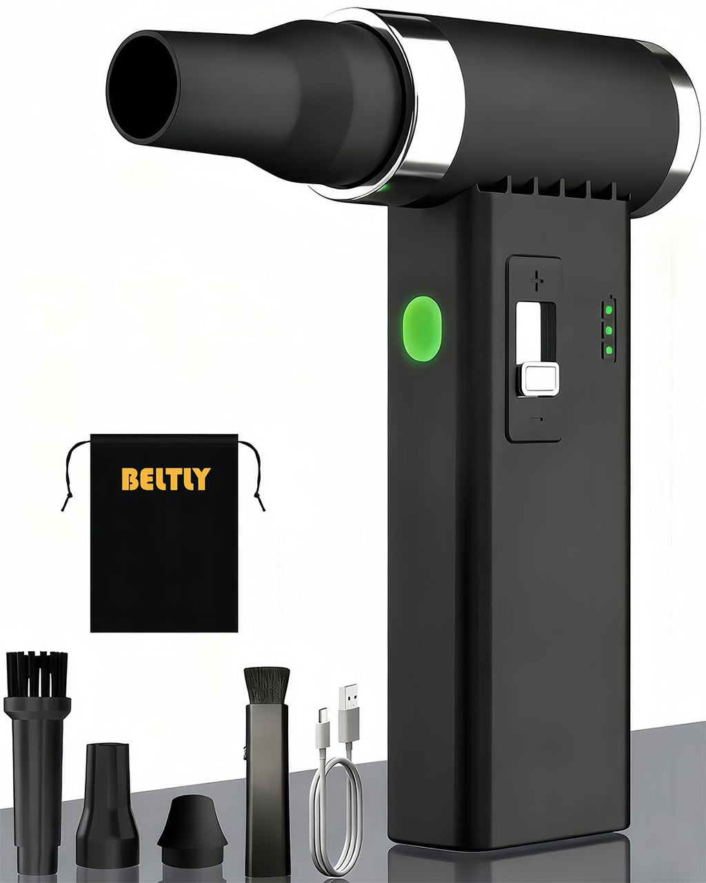 Compressed Air Duster – 110,000 RPM Super Power Cordless FT03 Electric Blower with Brushless Motor, 0-100 Speed Adjustable Jet Fan, Dust Blower for Keyboard, PC, Car & Outdoor Cleaning (Black)