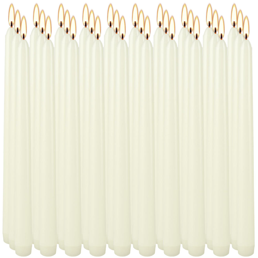 TLNFHRPI 30 Pack of 10-Inch Ivory White Taper Candles - Unscented and Smokeless Long Burning