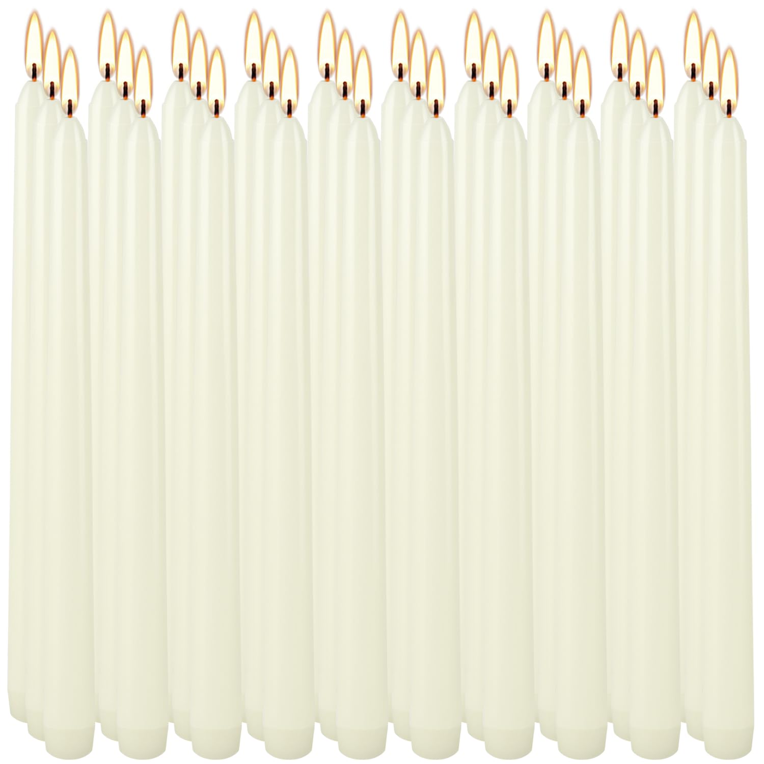 TLNFHRPI 30 Pack of 10-Inch Ivory White Taper Candles - Unscented and Smokeless Long Burning