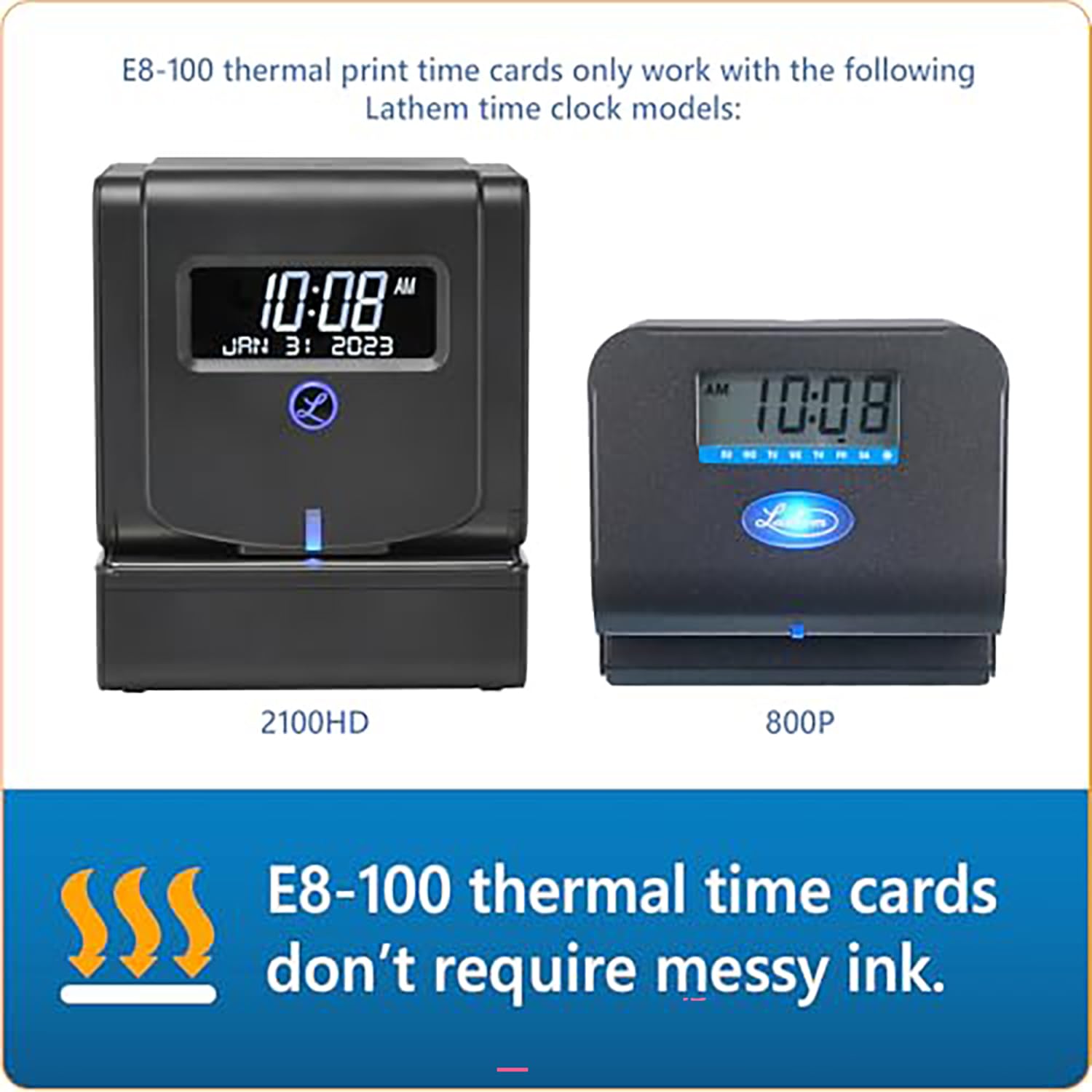 Lathem Time Cards, Thermal, Weekly, 100 per Pack, White (LTHE8100)