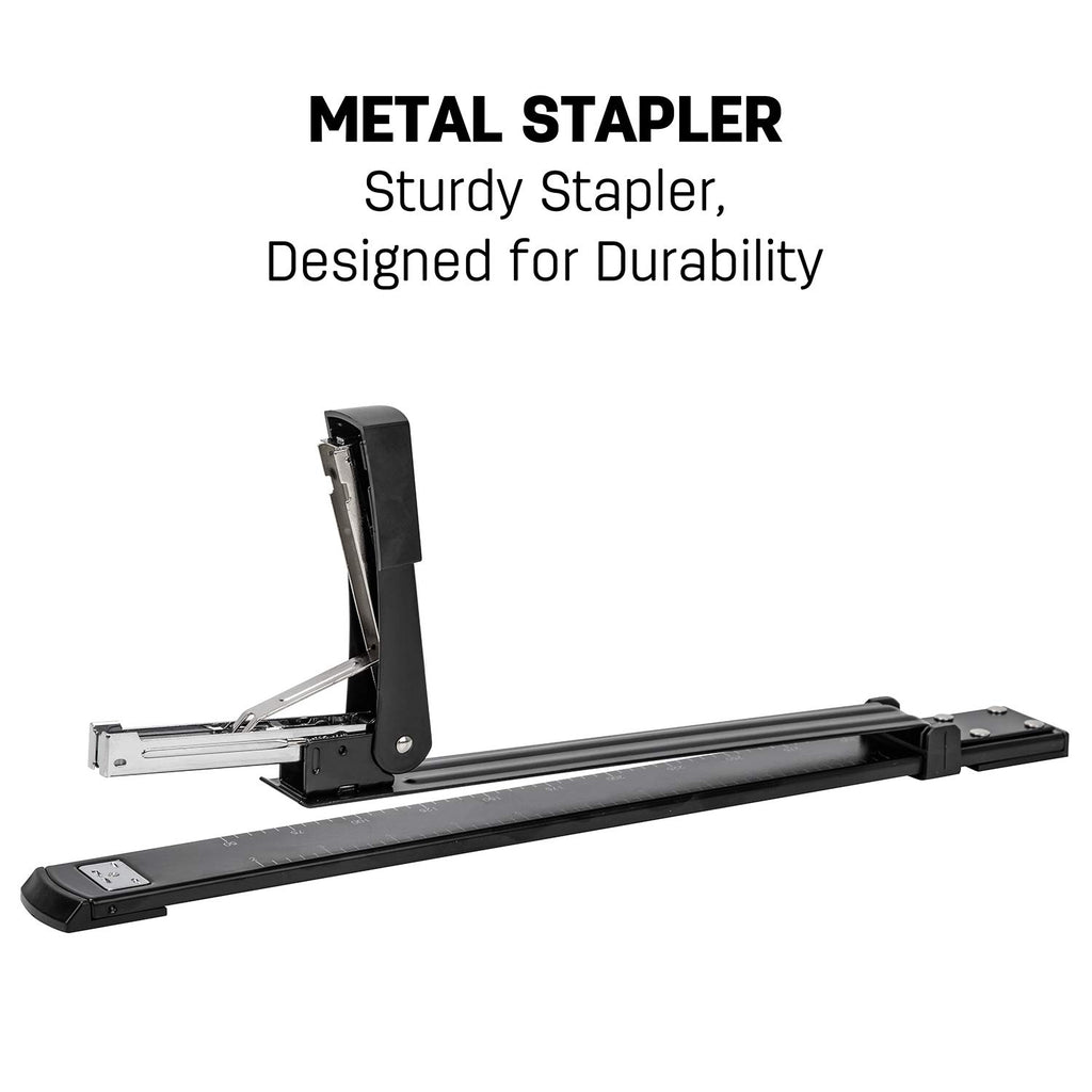 Deli Long Reach Stapler with 1000 Staples, 20 Sheet Capacity, Long Arm Standard Staplers for Booklet or Book Binding, Black