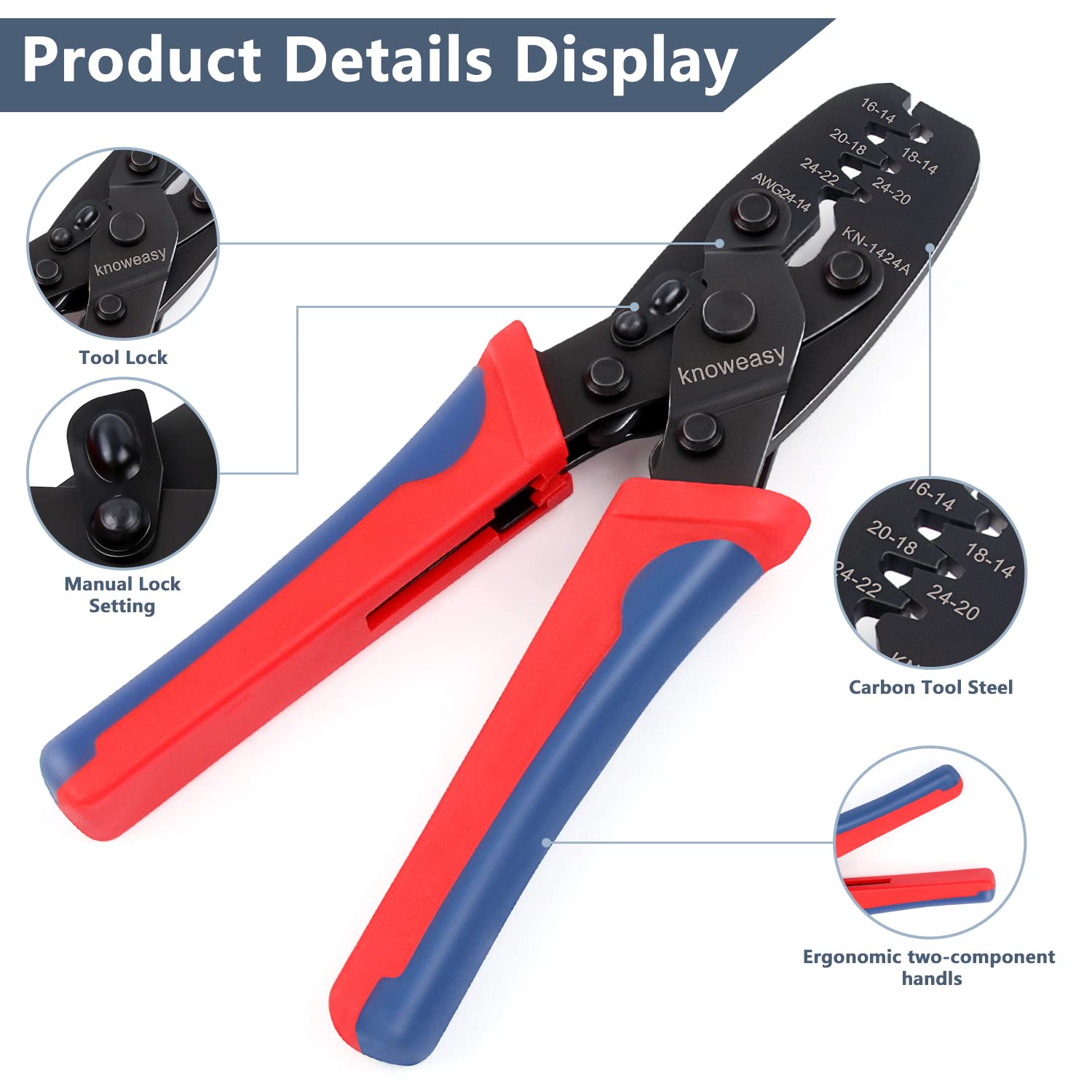 Molex Crimper,Knoweasy 1424A Weatherpack Crimper - Works for Molex, Delphi, Amp, Tyco, Harley, PC, Automotive - AWG 24-14 Wire Crimping Tool