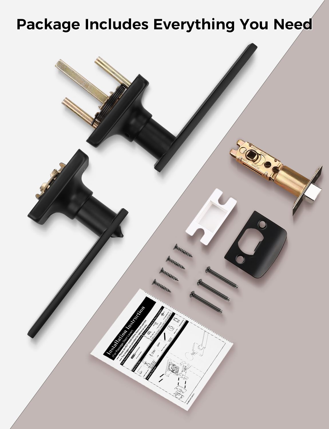 Mengico 1 Pack Black Privacy Lever Door Handle Interior with Lock, Heavy Duty Square Door Lever for Bed/Bath, Keyless Door Locksets, Reversible for Left Right Handed Doors