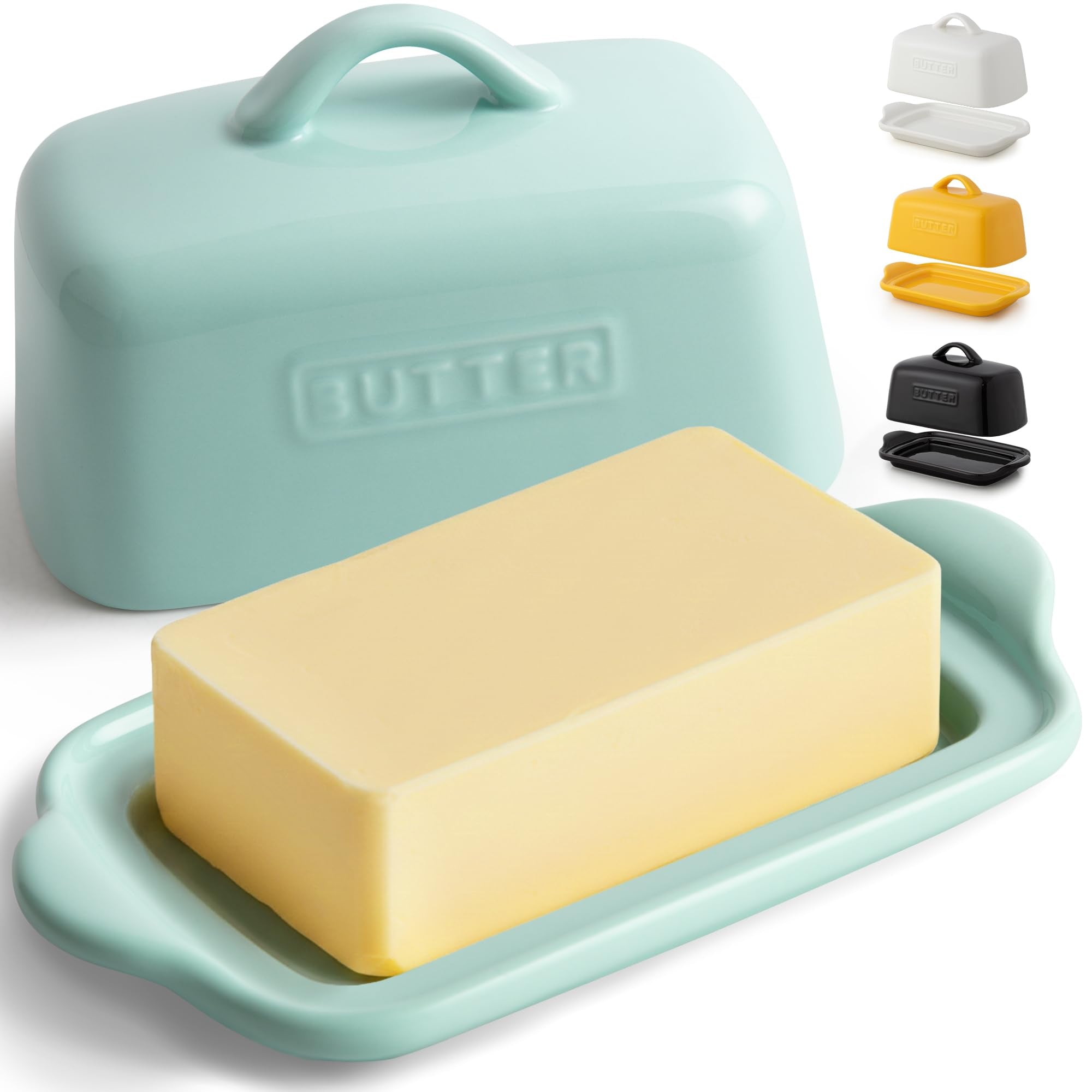 Zulay Kitchen Butter Dish with Lid – Large 1 lb Canadian Size, Porcelain Butter Tray & Butter Container for Countertop or Refrigerator - Mint