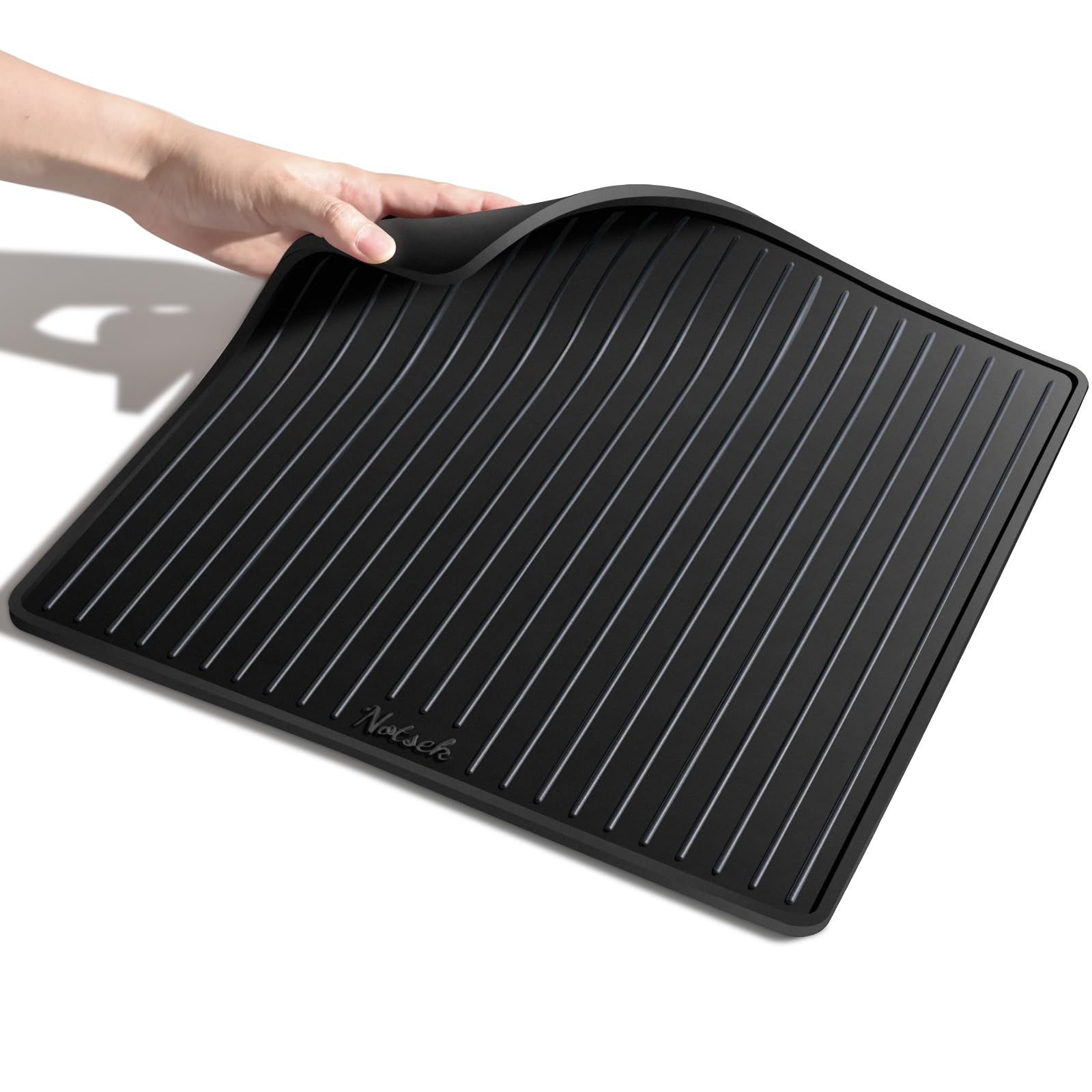 Coffee Bar Mat for Breville 870/880, 14 x 14inch, Silicone, 0.24in Raised Lip Spill-Proof, Under Coffee Maker, Coffee Pot Station for Countertop Kitchen, Black