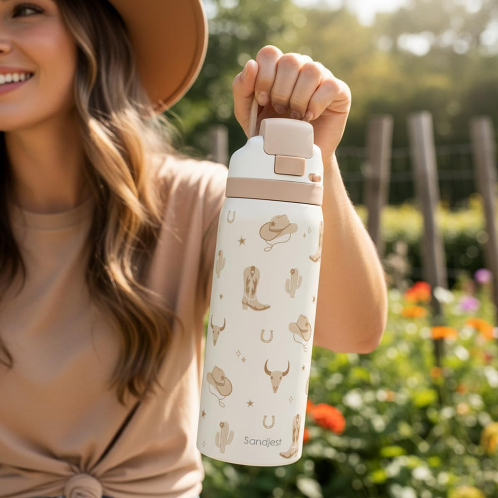Cowgirl Insulated Stainless Steel Water Bottle with Straw for Sports and Travel, 32oz, Gifts for Women Girls Friends Teens Birthday Christmas