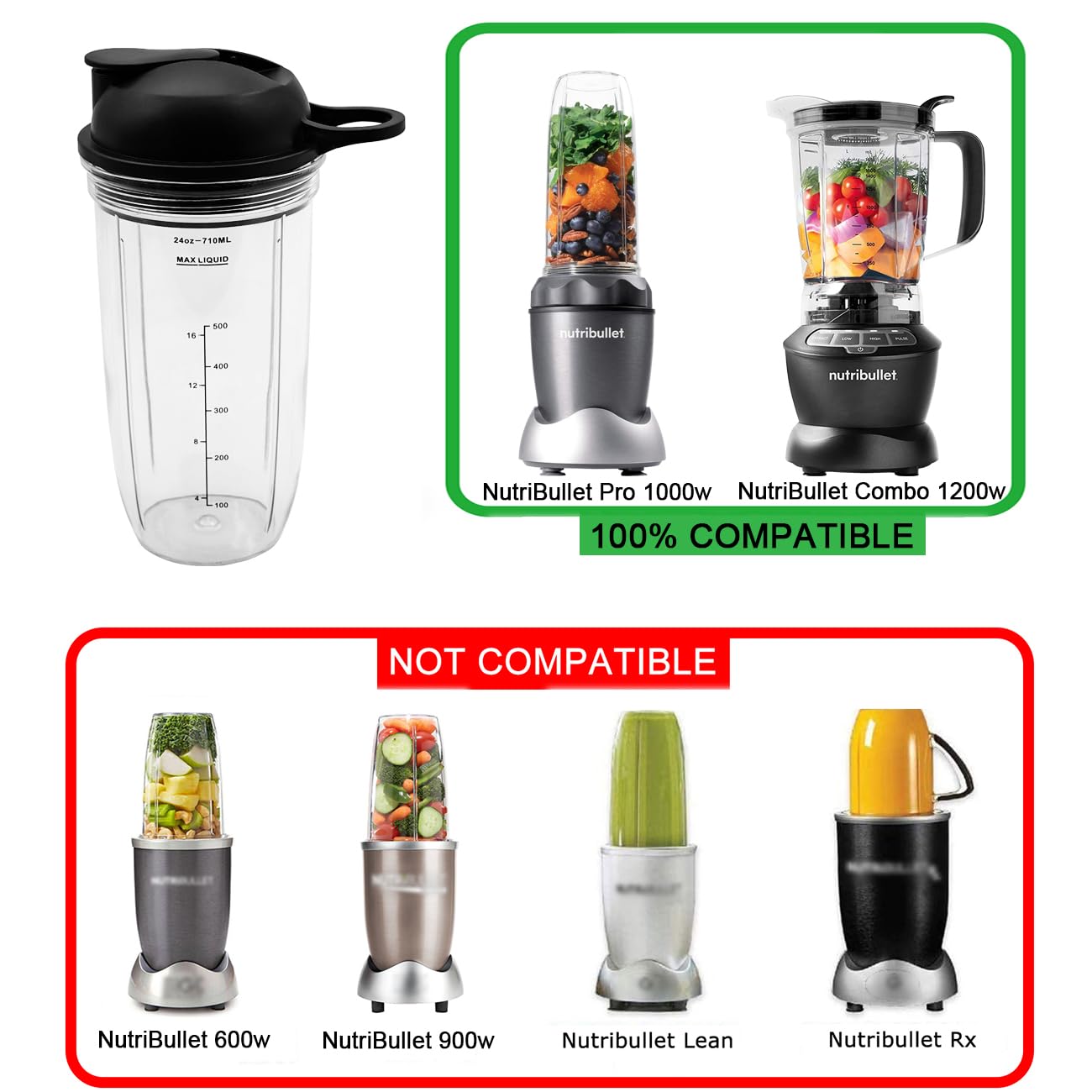 2-Pack Replacement Cups with Flip-Top to-Go-Lids Compatible with Nutri Bullet NB50100C Pro 1000W Single Serve Blender & NutriBullet ZNBF30500ZC Blender Combo 1200 Watt Replacement Parts Accessory