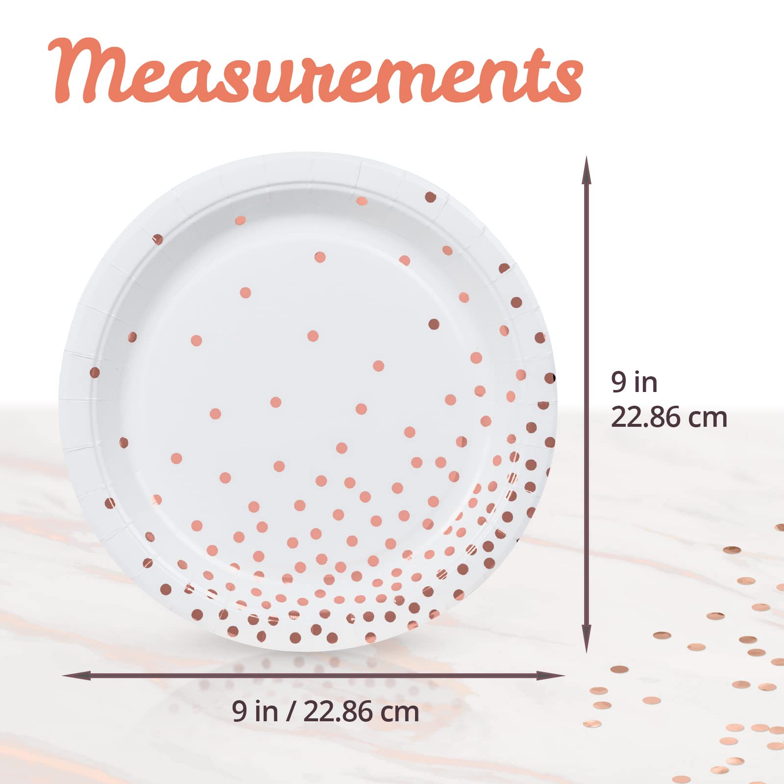 MATICAN 100-Pack Disposable Paper Plates - White & Rose Gold with Foil Polka Dots, 9-Inch