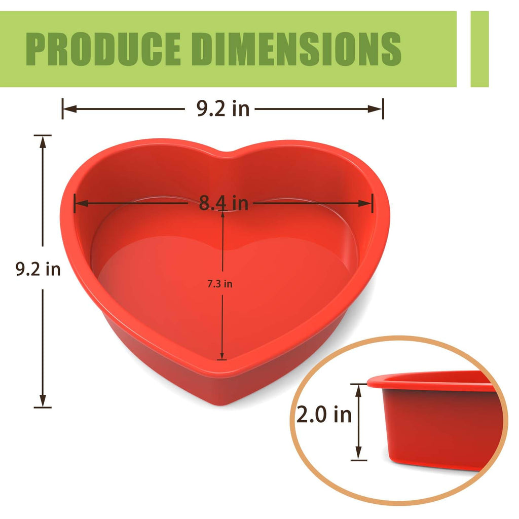 Silicone Heart Shaped Cake Pans (2 Pack) - 9 Inch Nonstick Heart Cake Pan, Heart Shaped Baking Pans for Cakes and Brownies