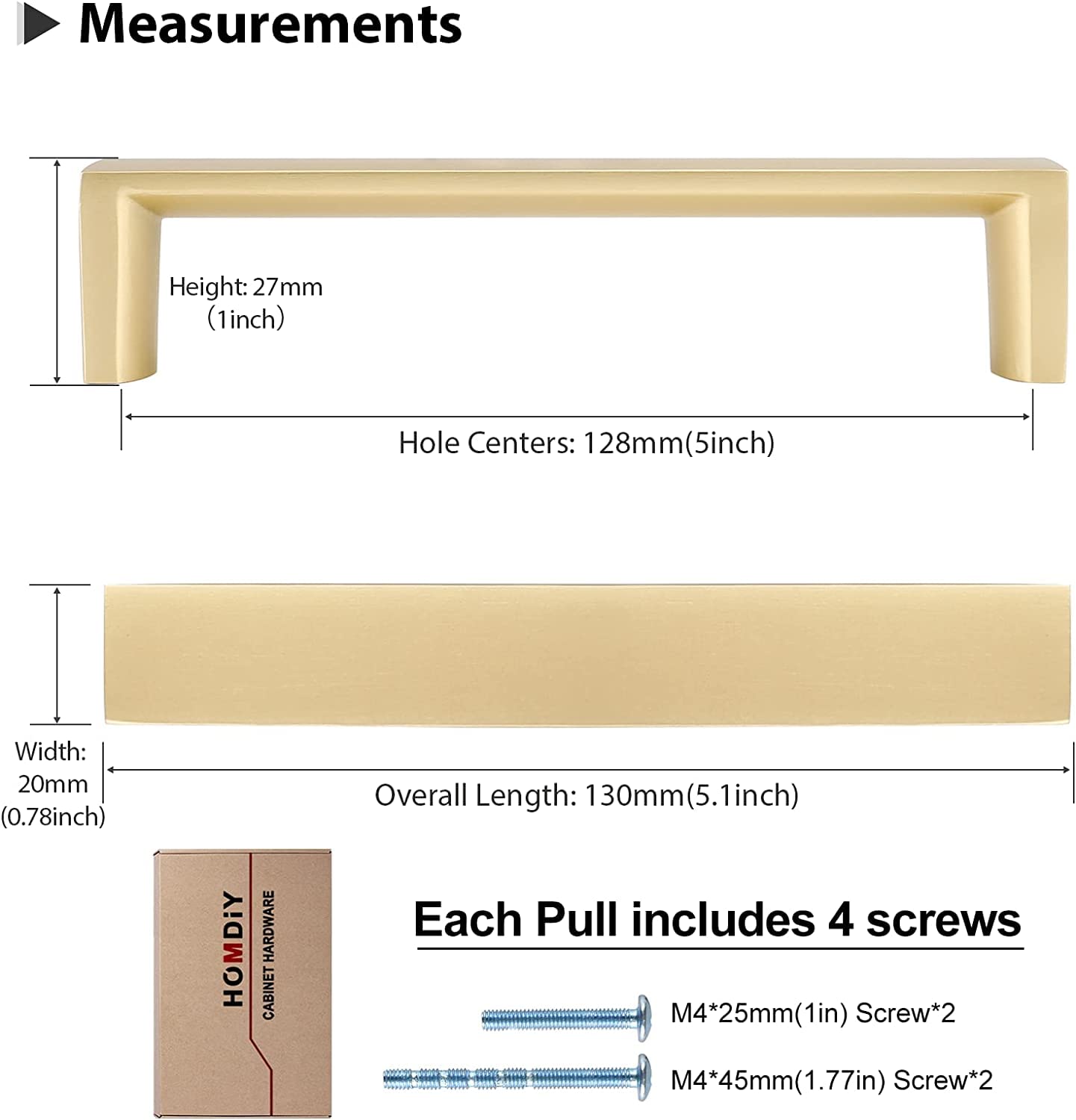 homdiy 5Pack Gold Cabinet Handles 5 inch Kitchen Handles Brushed Gold Cabinets Handle Square Drawer Pulls Cupboard Handle