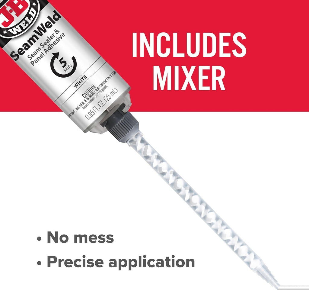 JB Weld SeamWeld Seam Sealer & Panel Adhesive, White, 25ml (Pack of 1) – Vibration & Impact Resistant, Protects Against Corrosion - Ideal for Body Panels, Door Jambs, Ext/Int Seams & Joints