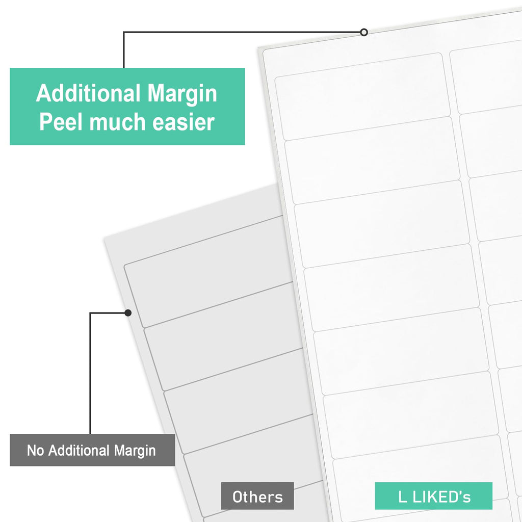 L LIKED 100 Sheets 30 per Page Label Papers, 1 x 2-5/8 in Shipping Address Mailing Labels, Printable White Sticker Labels for Inkjet & Laser Printer - Matte