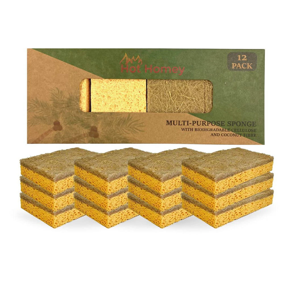 Hot Homey Non-Scratch Plant Based Scrub Sponge - Coconut Fiber and Biodegradable Sponges - Perfect Compostable Scrub Pads for Dishes and Bathroom