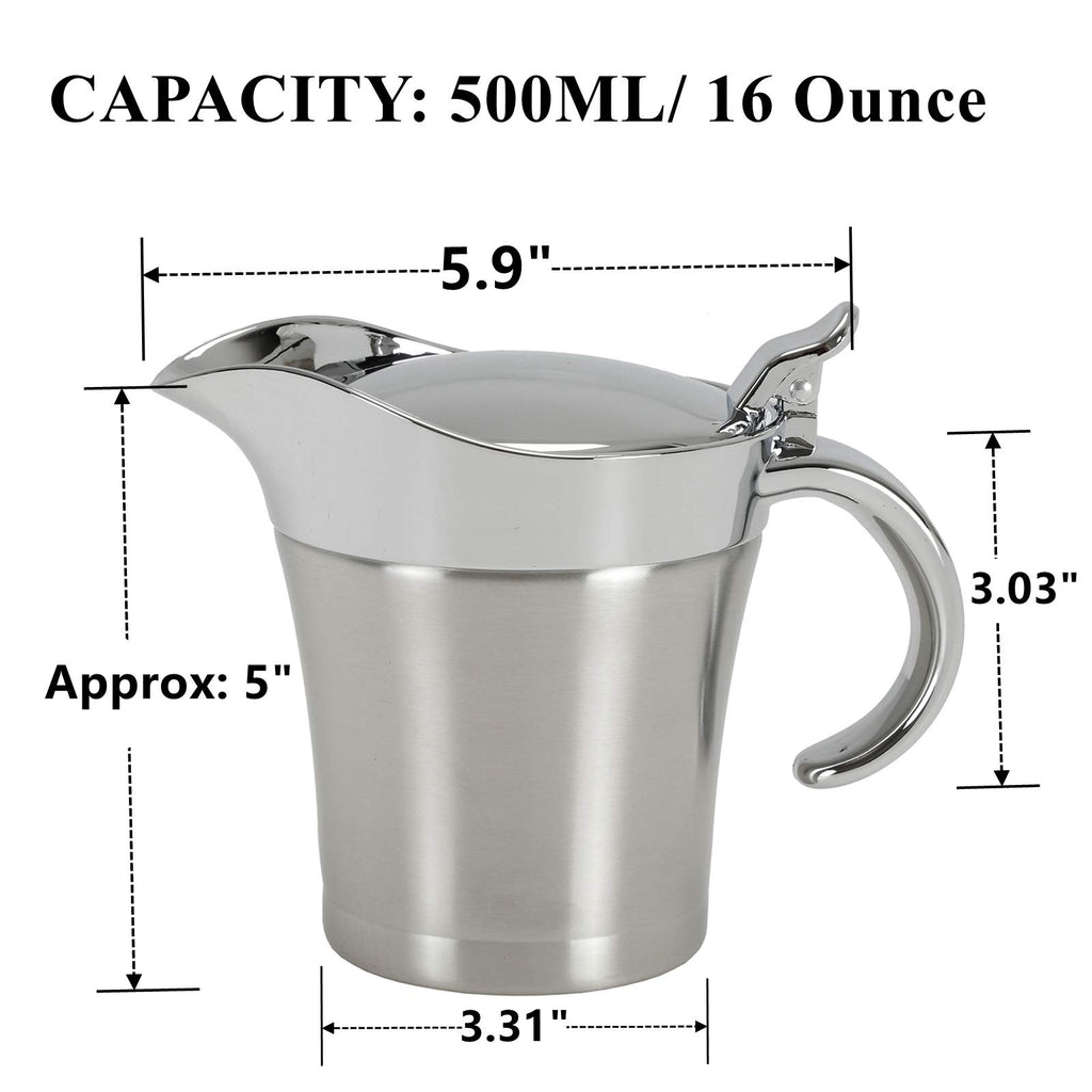 Yopay Stainless Steel Gravy Boat, 16 ounce Gravy Sauce Double Insulated Insulated Jug Sauce Jug for Serving Gravy, Custard, Cream, Sauce