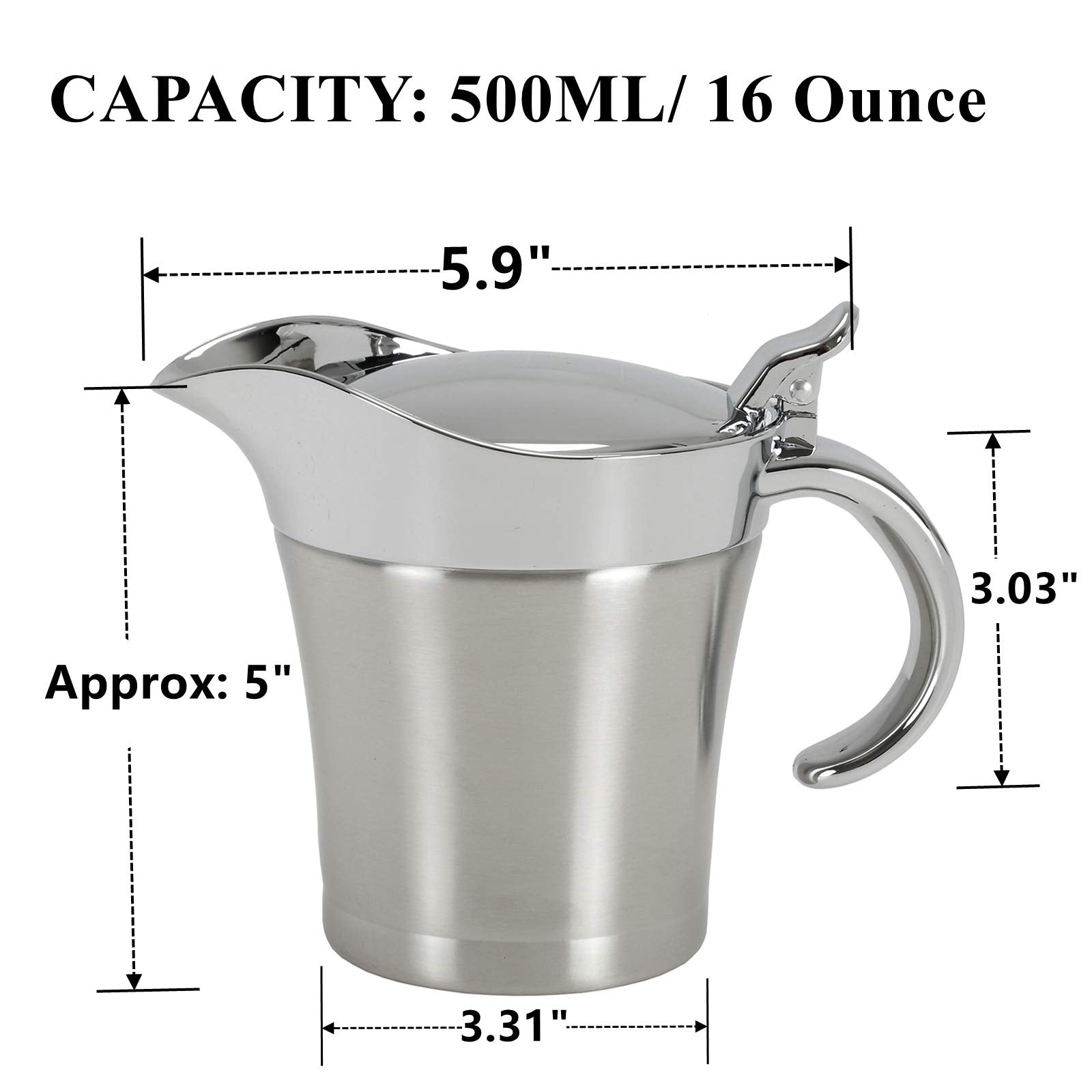 Yopay Stainless Steel Gravy Boat, 16 ounce Gravy Sauce Double Insulated Insulated Jug Sauce Jug for Serving Gravy, Custard, Cream, Sauce