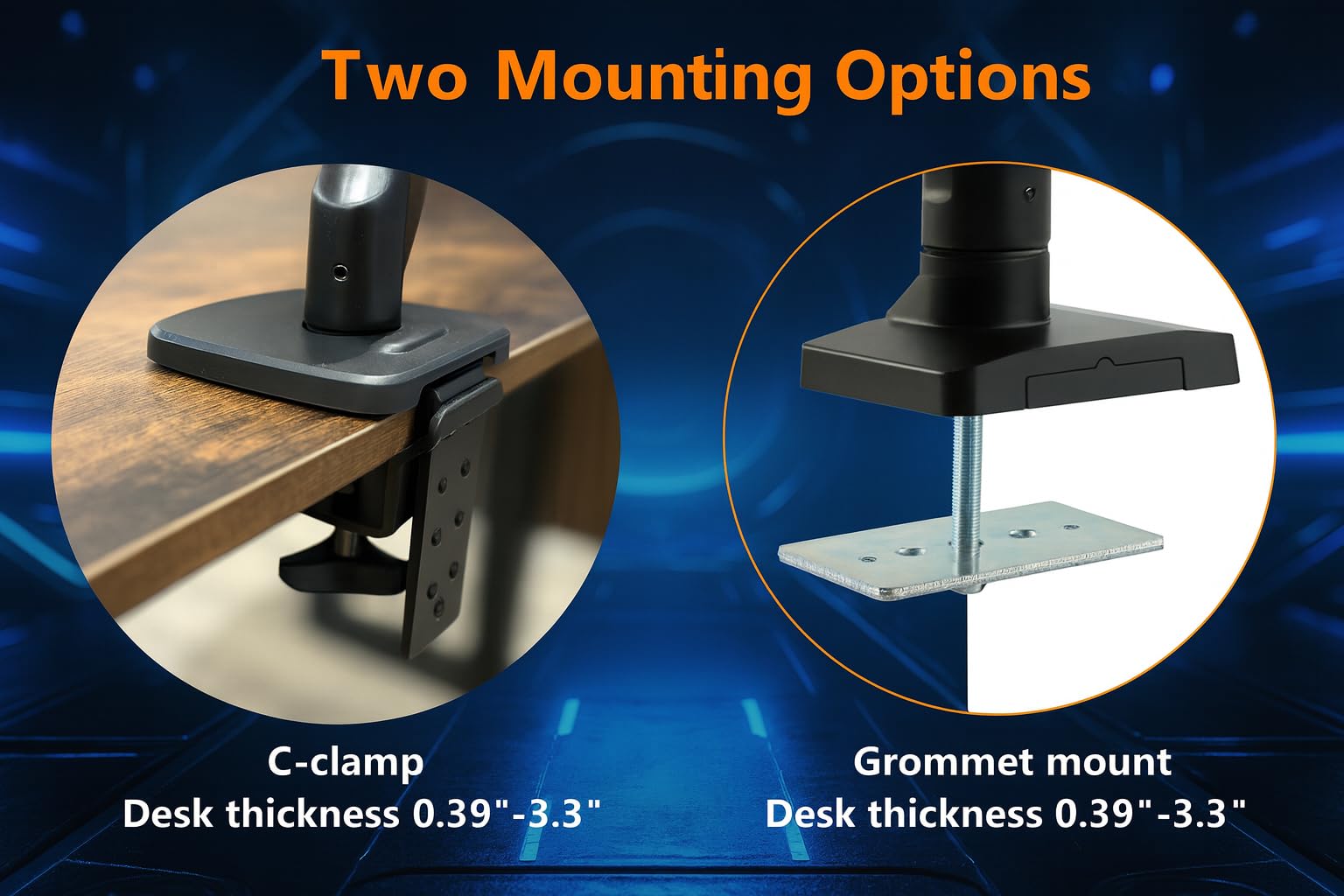 ArcadeX Single Monitor Mount, 13 to 32 Inch Gas Monitor Arm, Adjustable Stand, Vesa Mount with Clamp and Grommet Base - Fits 4.4 to 22lbs LED Computer Monitors (Black with Orange)