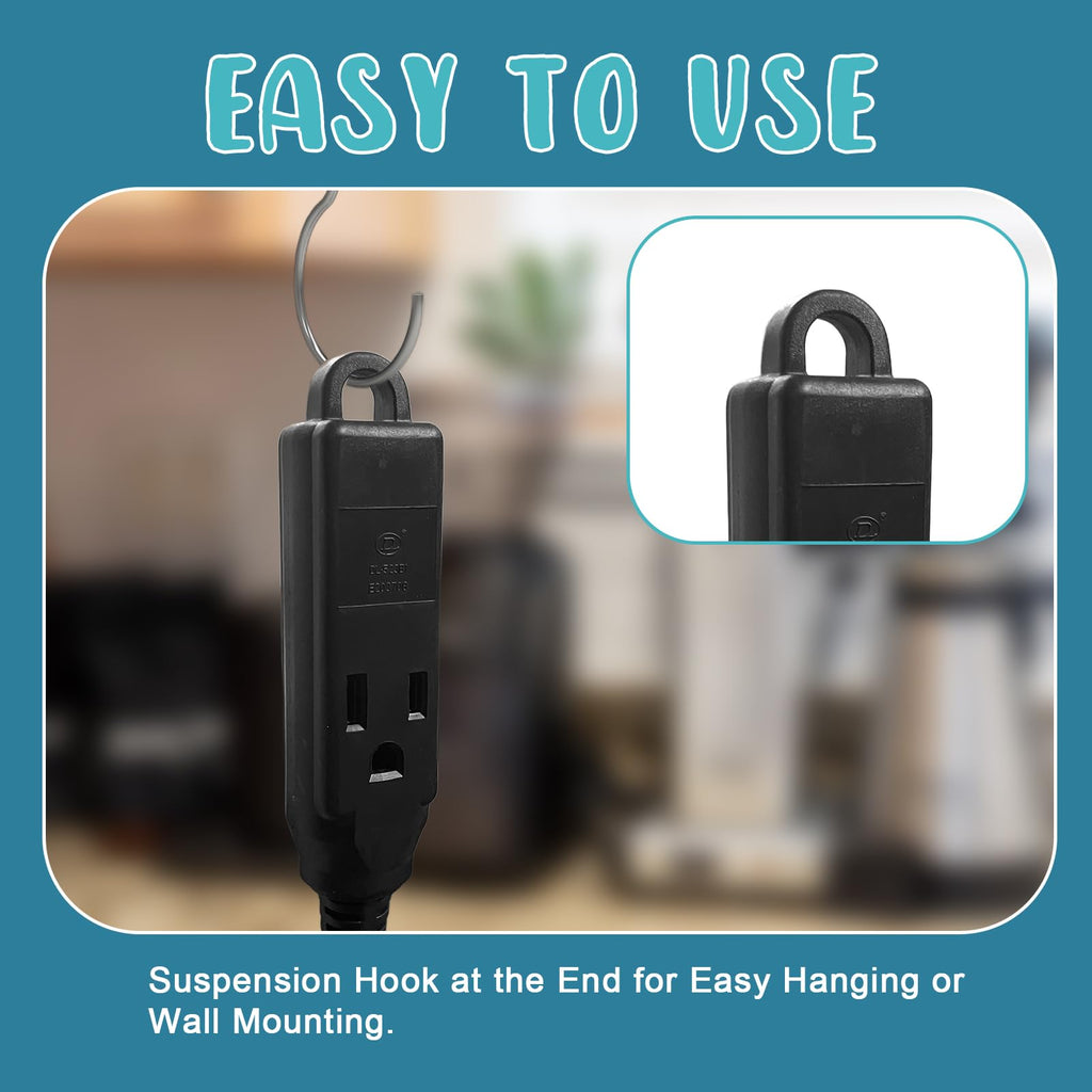 GREATIDE 15 Ft Flat Plug Extension Cord，16/3 SJT Indoor Low Profile 3 Outlets Extension Cable with 45° Angled Flat Plug, Multiple Outlets Extension Cord, Black