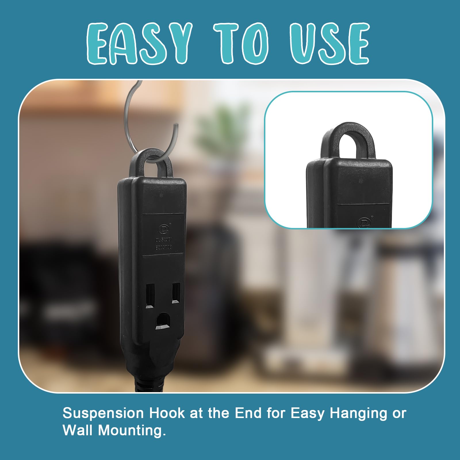 GREATIDE 15 Ft Flat Plug Extension Cord，16/3 SJT Indoor Low Profile 3 Outlets Extension Cable with 45° Angled Flat Plug, Multiple Outlets Extension Cord, Black