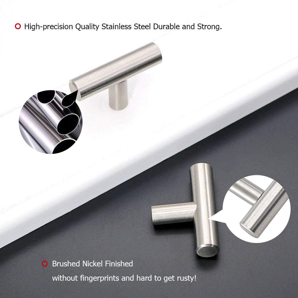 homdiy Cabinet Knobs Brushed Nickel Drawer Knobs Cabinet Door Knobs Single Hole T Knobs for Kitchen Cabinets 20 Pack
