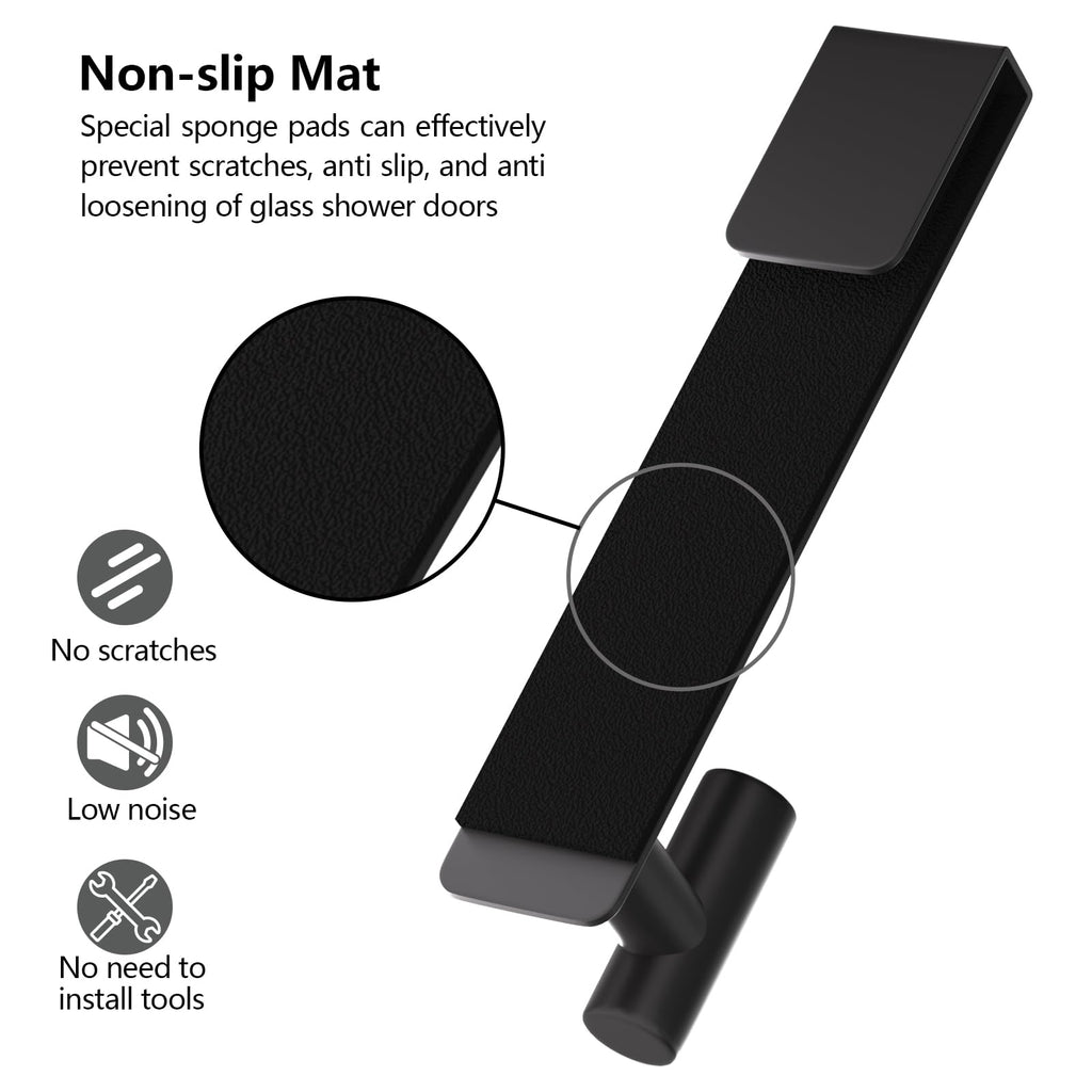 PMMASTO Shower Door Hooks, (7.5 Inch) Extended Over Door Hooks for Bathroom Frameless Glass, Stainless Steel Bath Towel Hooks, Heavy Duty Towel Hanger Rack (Black 2 Pack)
