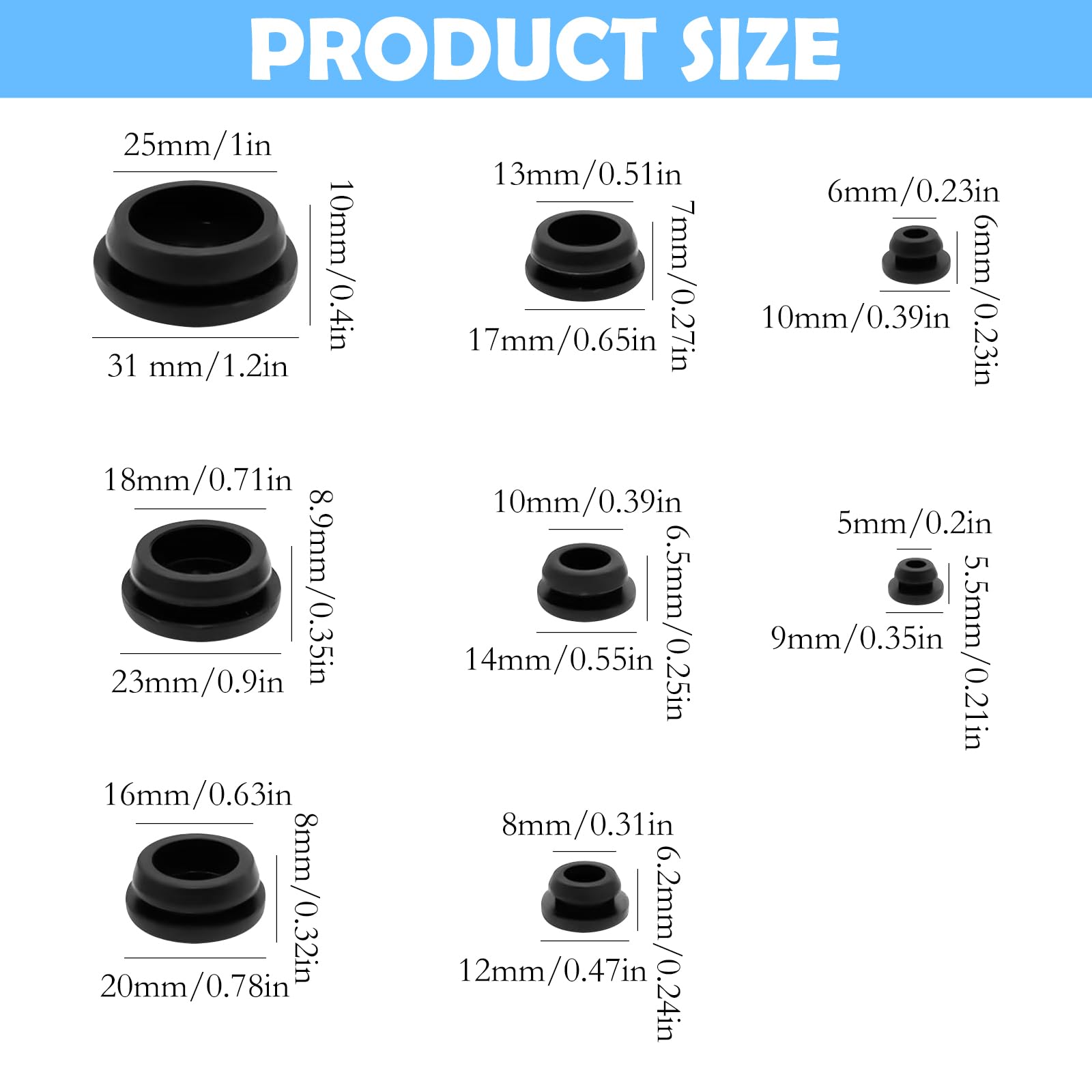125Pcs Black Rubber Plug Box, Various Sizes of Round Hole Silicone Tool, Rubber Plugs for Round Holes, Silicone Plugs Suitable for Car Wiring Furniture