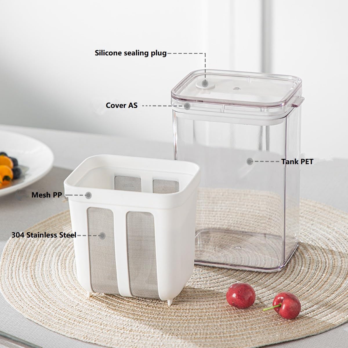 Yogurt Strainer—[1.16QT/ 0.29GAL] Total & [0.55QT/0.1375GAL] Filter, Greek Yogurt Strainer Yogurt Press, BPA-Free PP Strainer for Whey Separation & Greek Yogurt Maker(Total1.16QT)