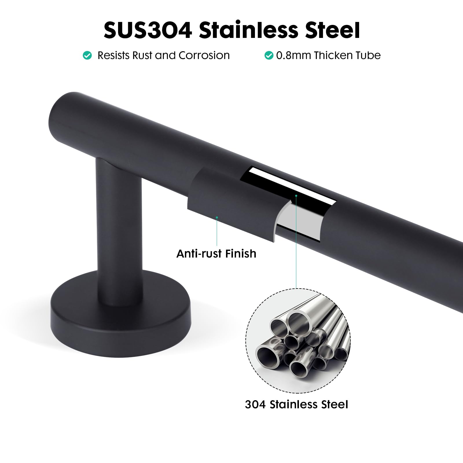 Modern 24 inch Towel Bar Matte Black,Stainless Steel Towel Racks for Bathroom Wall Mounted,Bathroom Towel Holder Black,Towel Rod