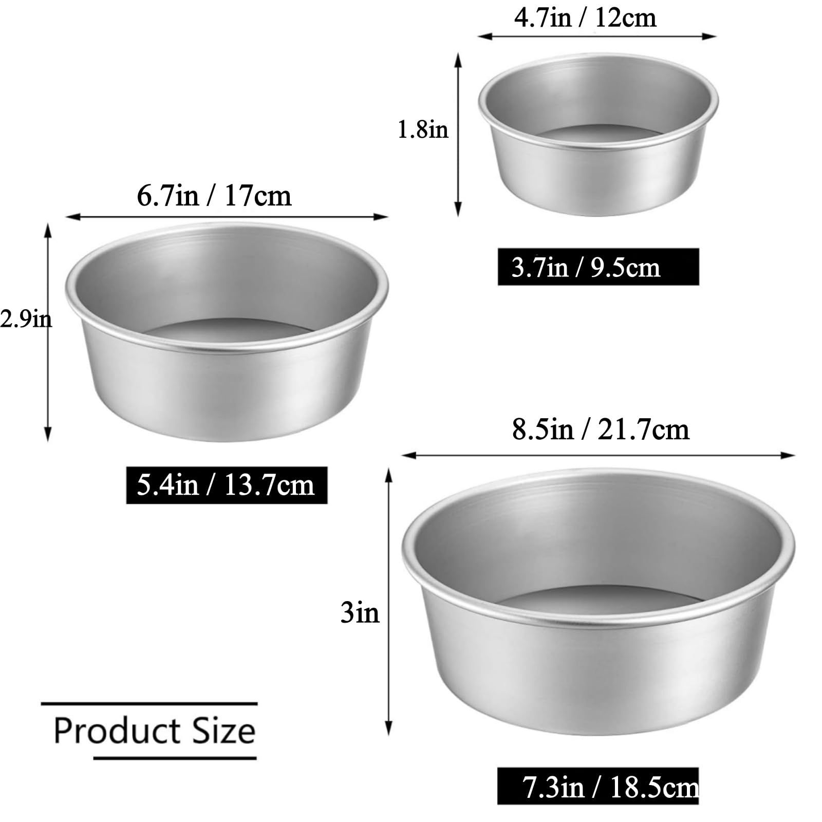 Lawei Round Cake Pan Set - 4" 6" 8" Aluminium Cake Pans with Removable Base Round Cake Baking Pans for Wedding Birthday Party