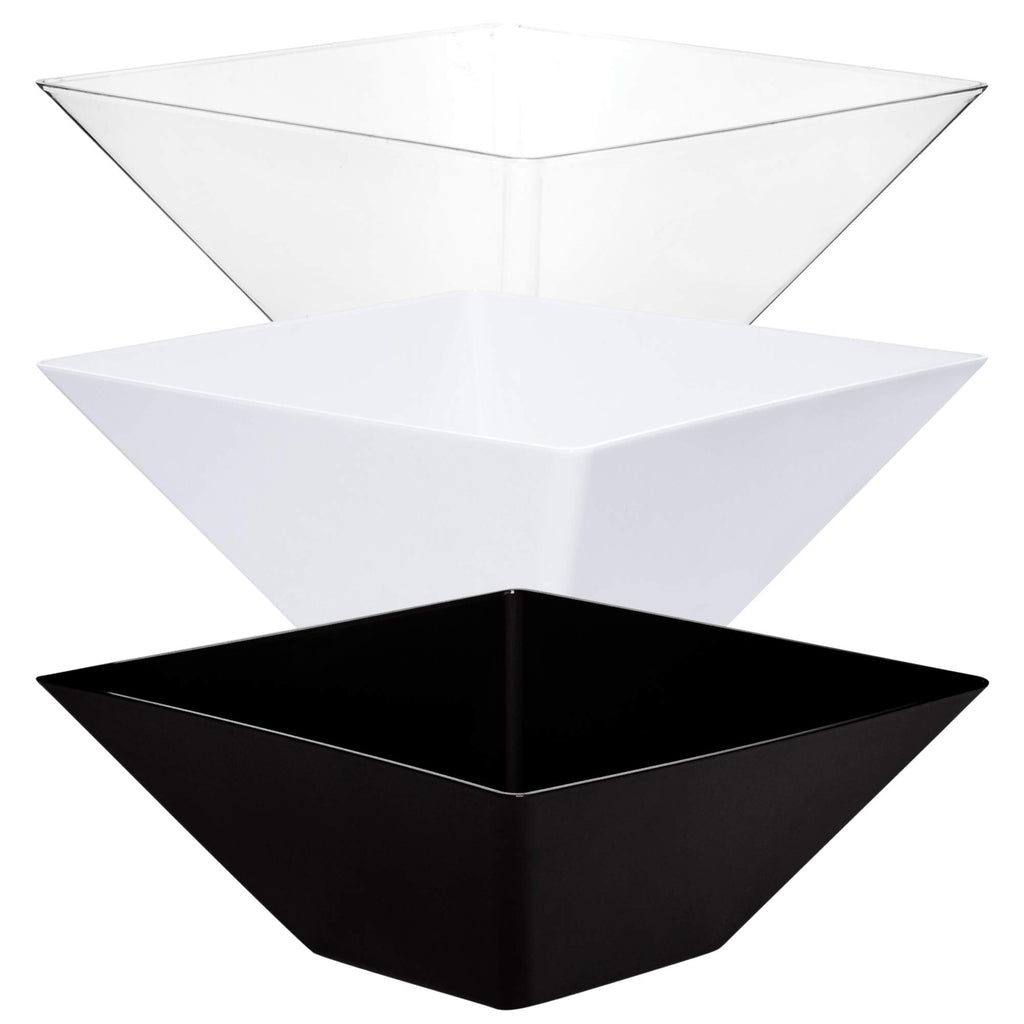 PLASTICPRO Disposable Square Plastic Medium White Serving Bowls Extra Heavy Duty for Party's Snack or Salad Bowl, Elegant Pack of 4