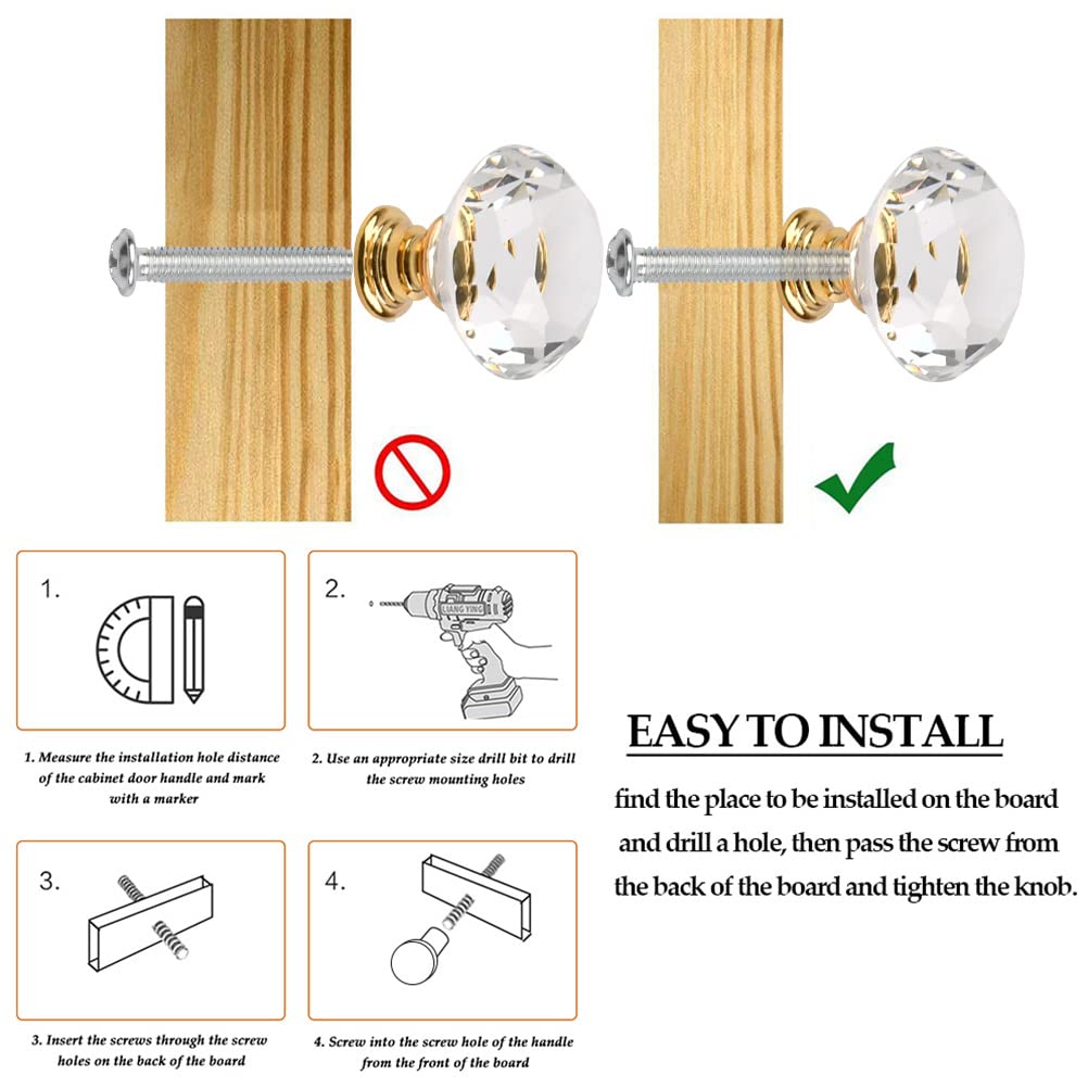 BUYGOO 20Pack Clear Crystal Glass Door Knobs Pull Handle, Diamond Wardrobe Doorknob, Crystal Glass Drawer Knobs, Cabinet Cupboard Handle Pull Knobs, Door Pull Handle with Screws for Home(30MM)
